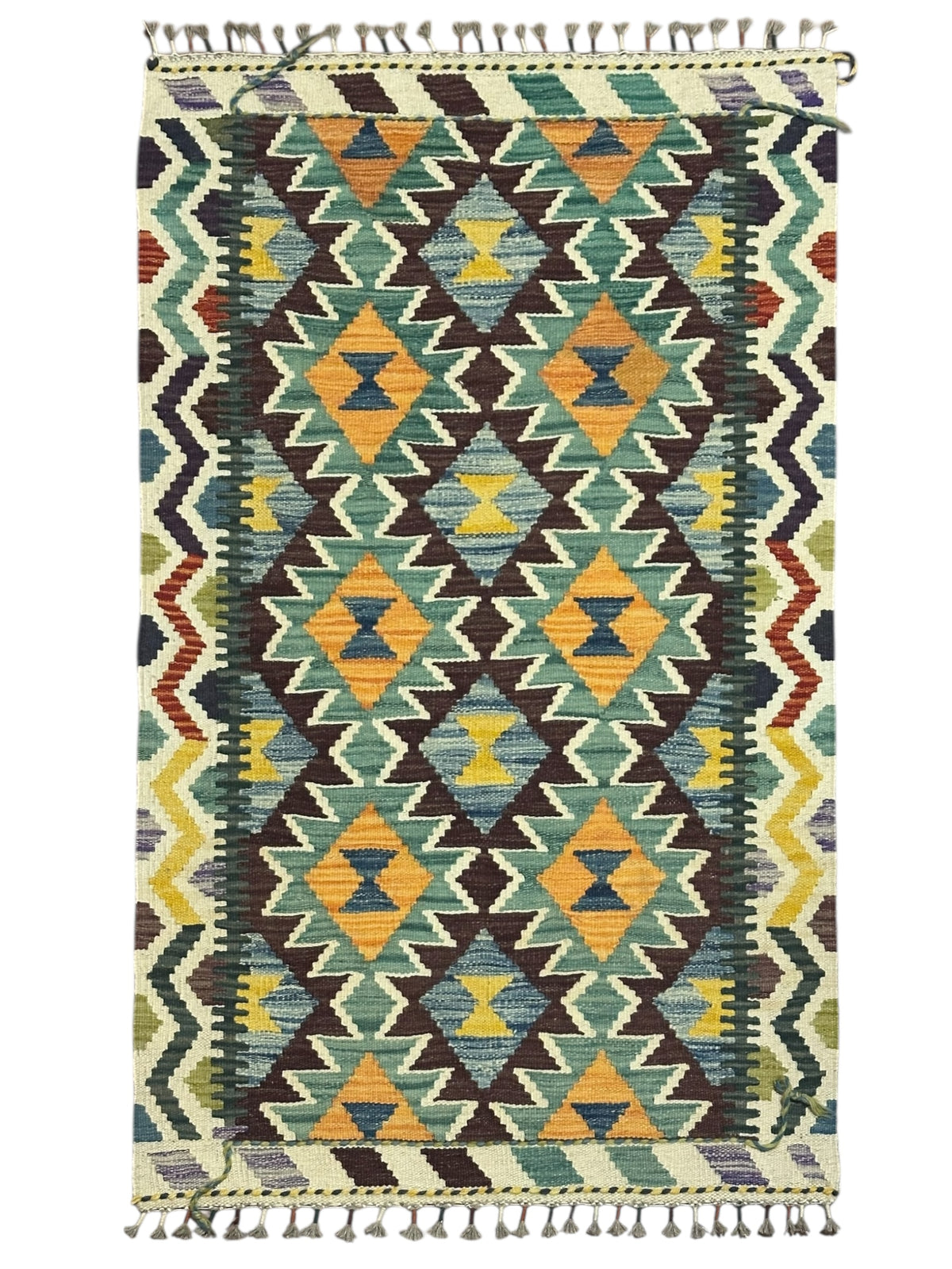 Afghan Kilim Rug 2'7" x 4'1", Hand-Woven Wool, No. 310