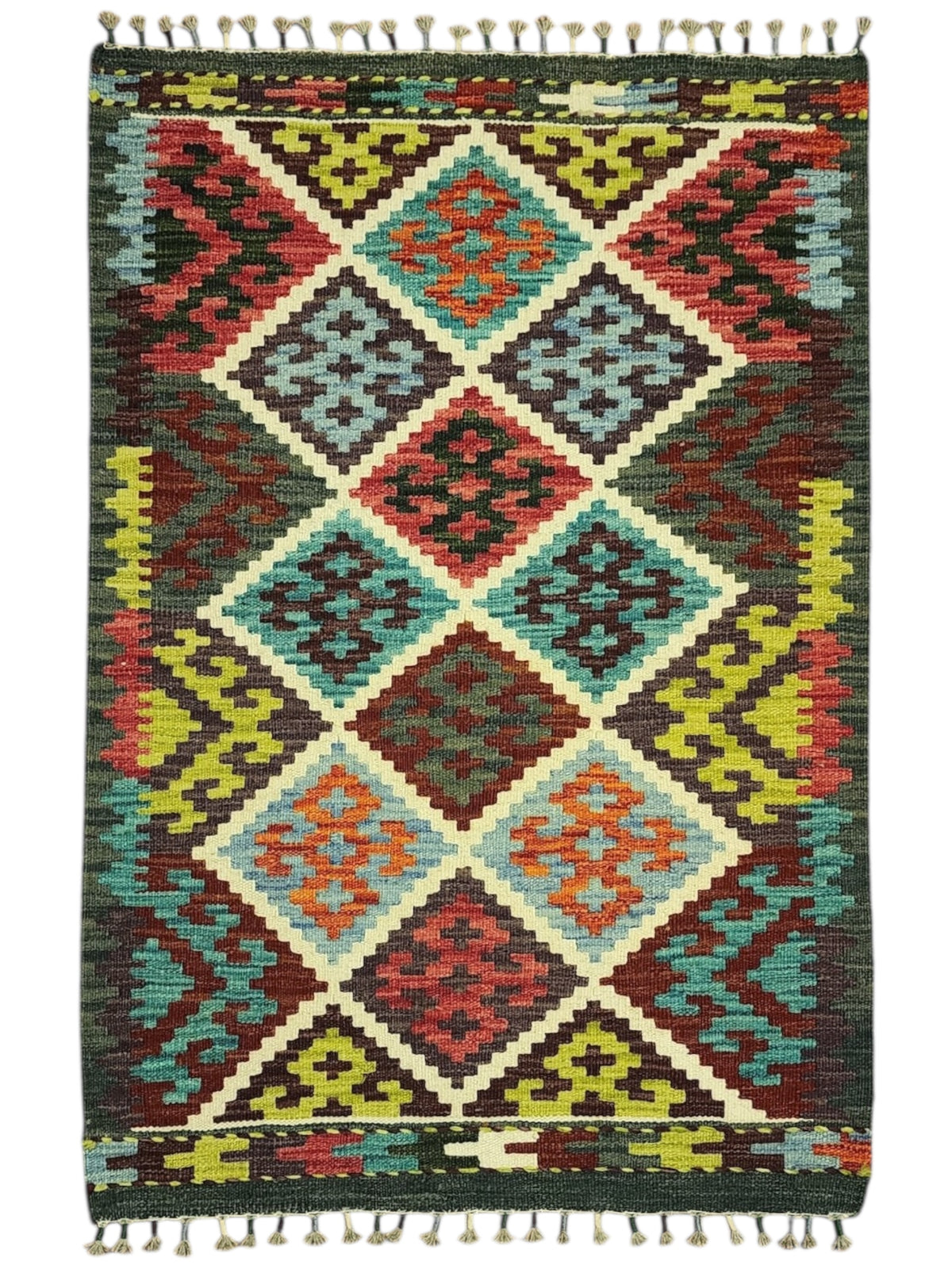 Afghan Kilim Rug 2'9" x 3'11", Hand-Woven Wool, No. 314
