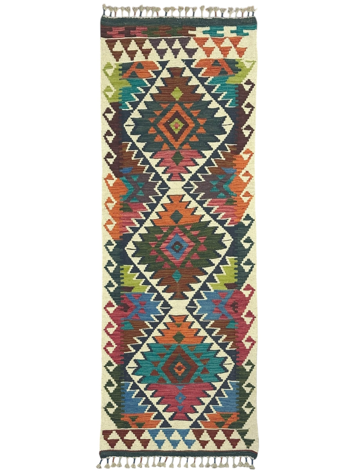 Afghan Kilim Runner 2' x 6'9", Hand-Woven Wool, No. 319