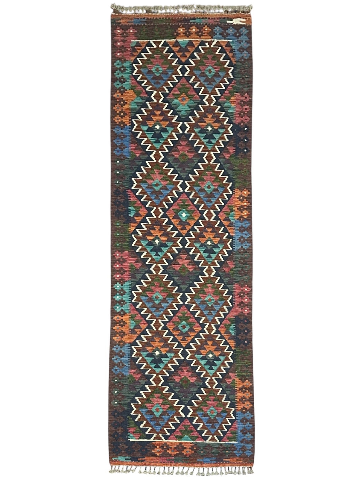 Afghan Kilim Runner 2'9" x 8'1", Hand-Woven Wool, No. 323