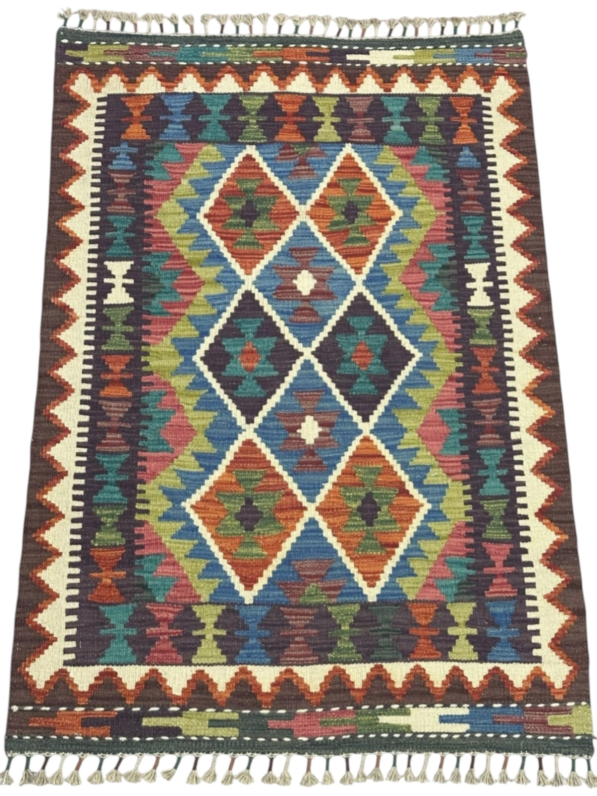 Afghan Kilim Rug 3x4, Rust, Navy & Ivory, Hand-Woven Wool Flatweave, view 2