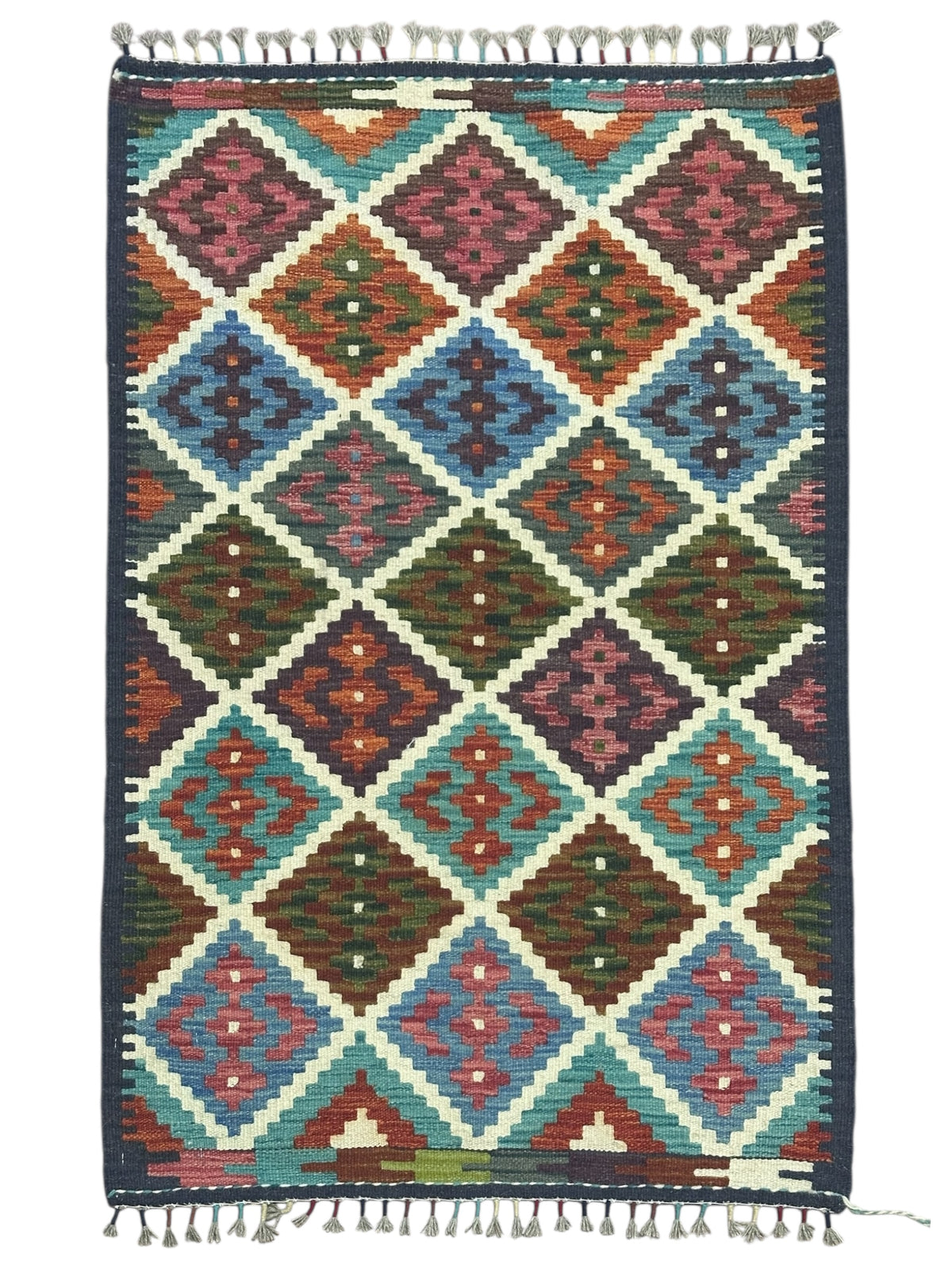 Afghan Kilim Rug 2'8" x 3'11", Hand-Woven Wool, No. 275