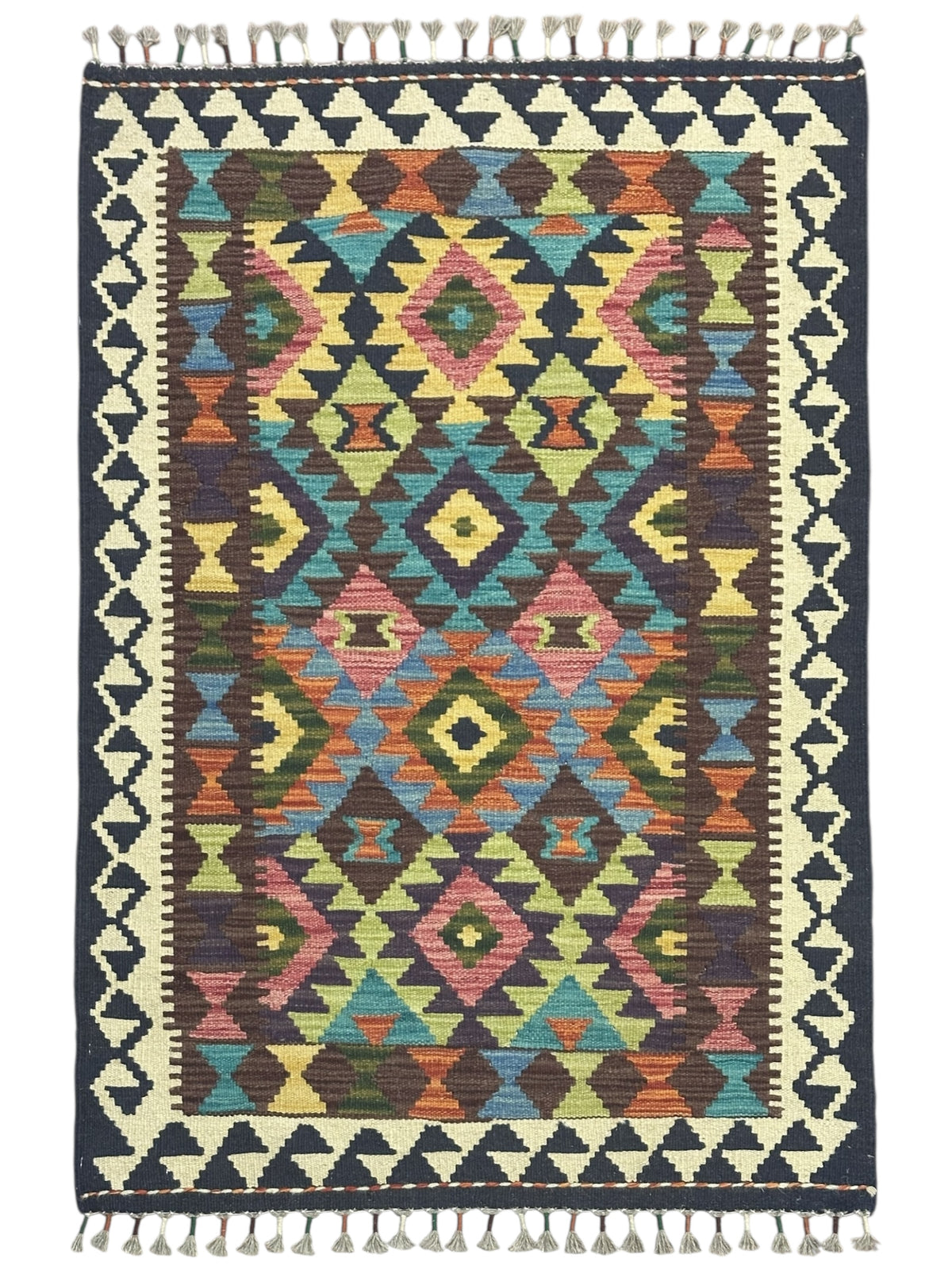 Afghan Kilim Rug 2'9" x 4', Hand-Woven Wool, No. 276