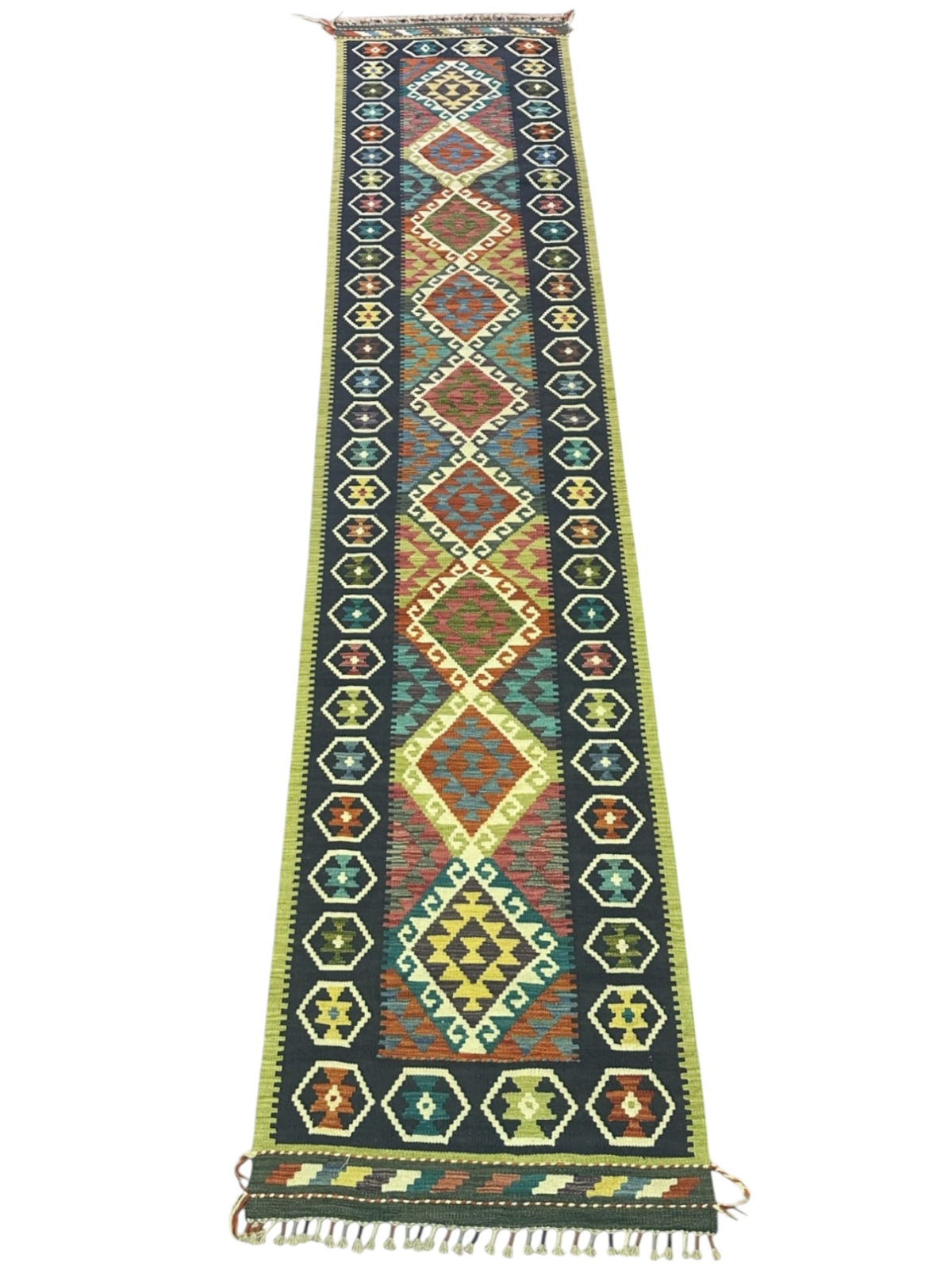 Afghan Kilim Runner 3x12, Navy, Rust & Ivory, Hand-Woven Wool Flatweave, view 2
