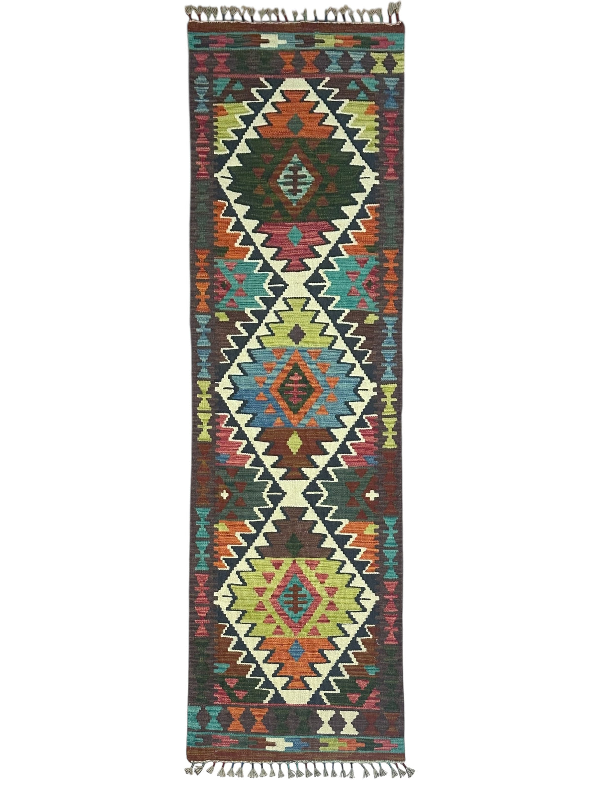 Afghan Kilim Runner 2' x 6'9", Hand-Woven Wool, No. 338