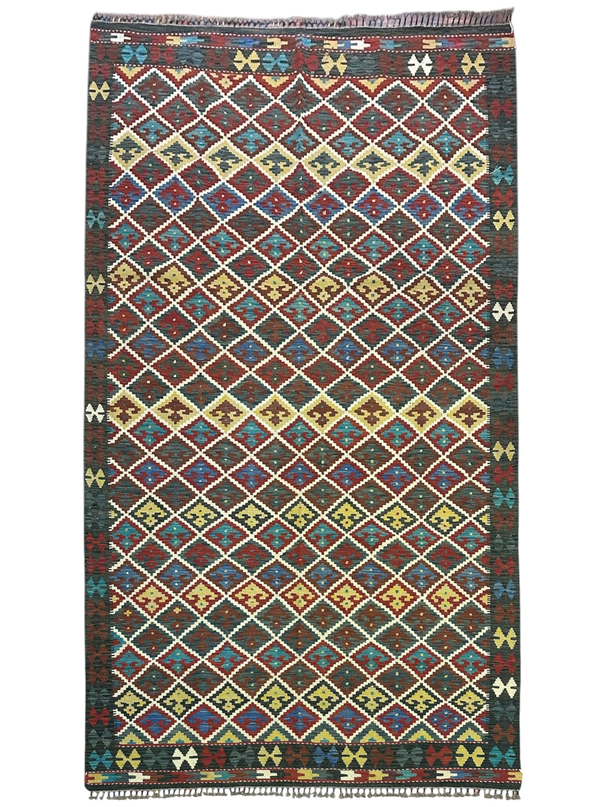 Afghan Kilim Rug 6x10, Brown, Rust & Ivory, Hand-Woven Wool Flatweave