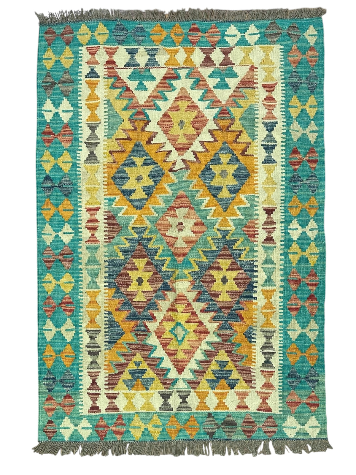 Afghan Kilim Rug 3'5" x 4'8", Hand-Woven Wool, No. 554