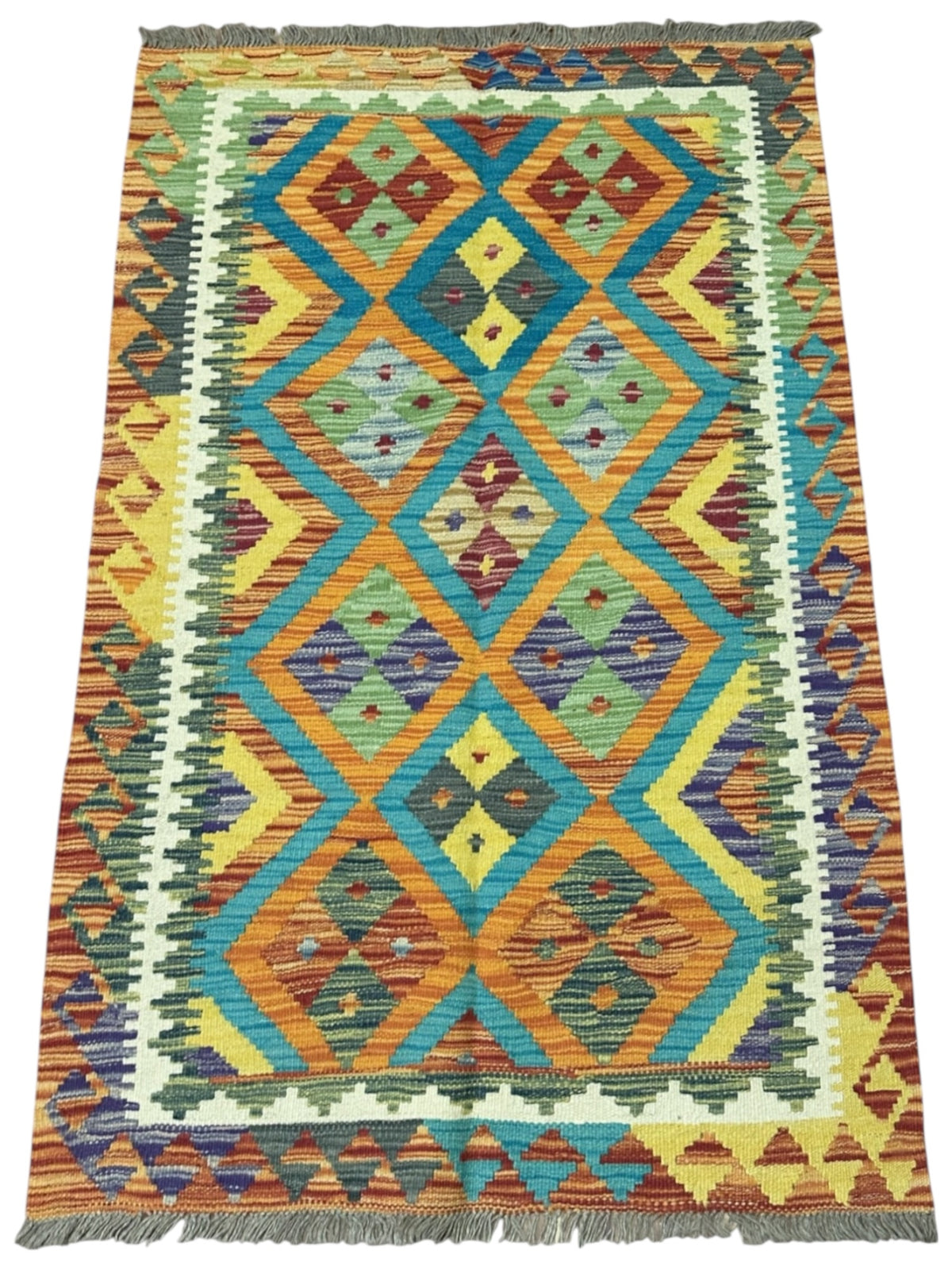 Afghan Kilim Rug 3'2" x 5'1", Hand-Woven Wool, No. 556, view 2