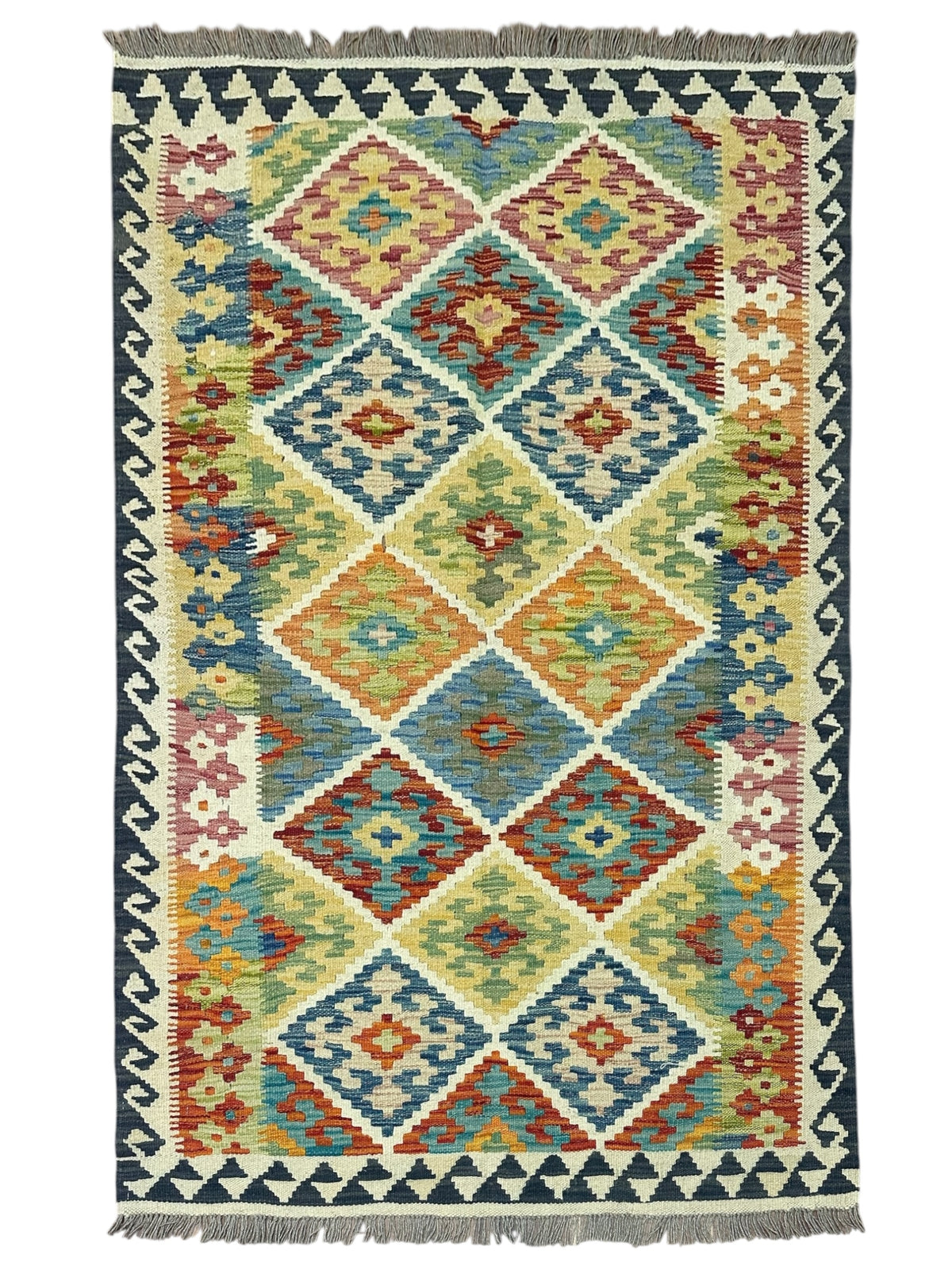 Afghan Kilim Rug 3'5" x 5', Hand-Woven Wool, No. 558