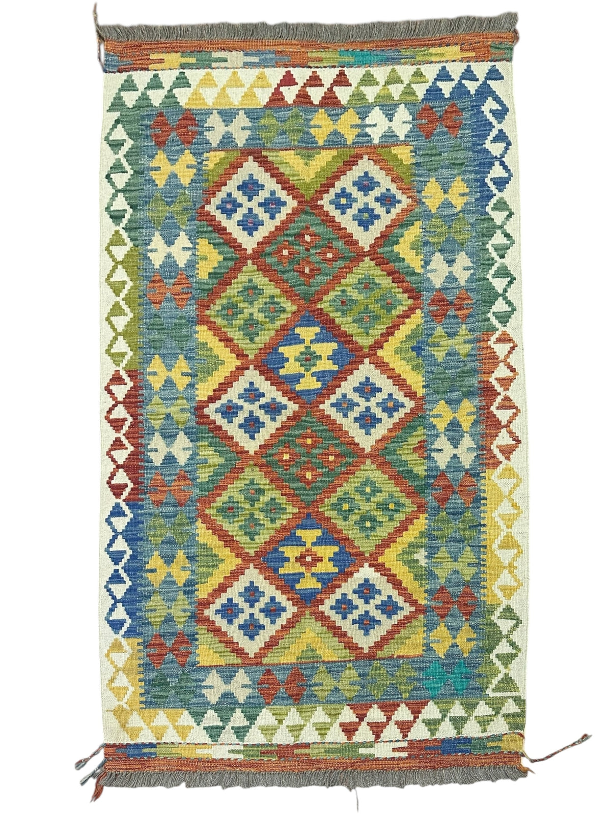 Afghan Kilim Rug 3'5" x 5'4", Hand-Woven Wool, No. 562