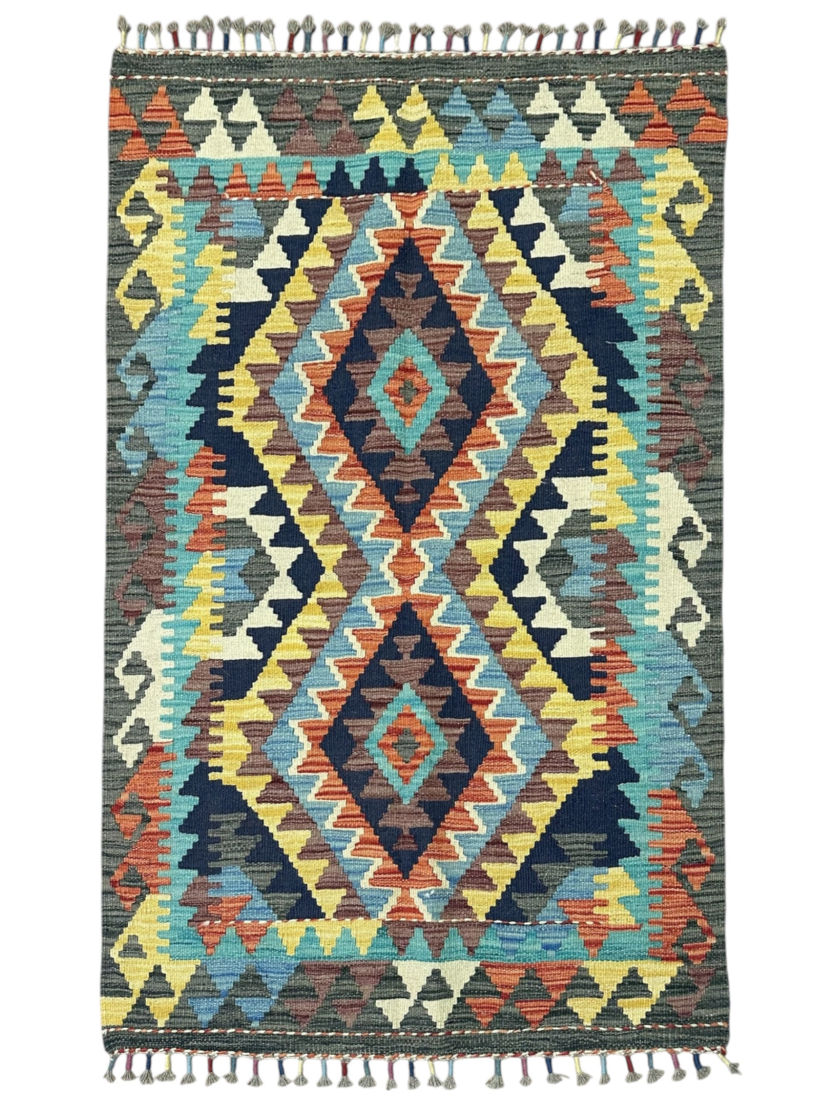 Afghan Kilim Rug 2'11" x 4'4", Hand-Woven Wool, No. 563