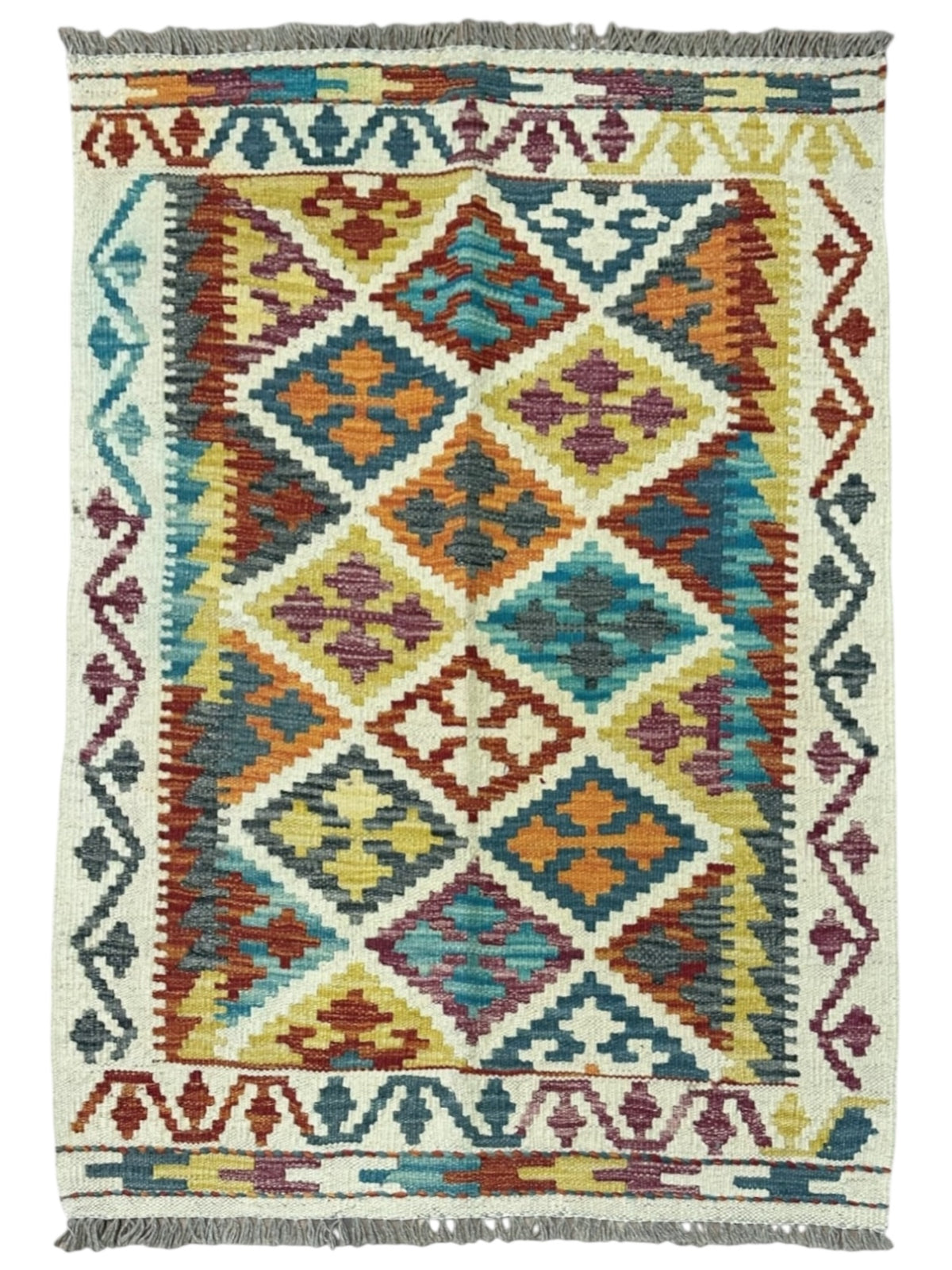 Afghan Kilim Rug 2'9" x 3'9", Hand-Woven Wool, No. 566