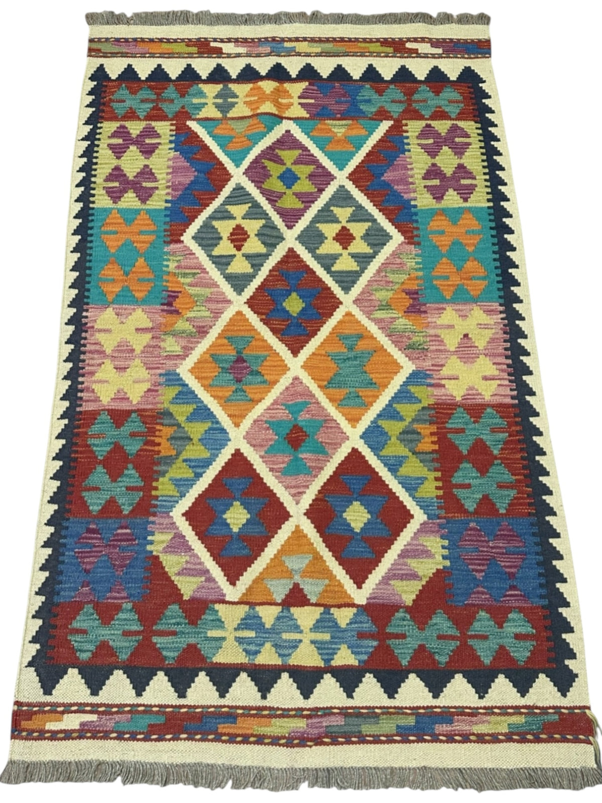 Afghan Kilim Rug 3'3" x 5'3", Hand-Woven Wool, No. 582, view 2