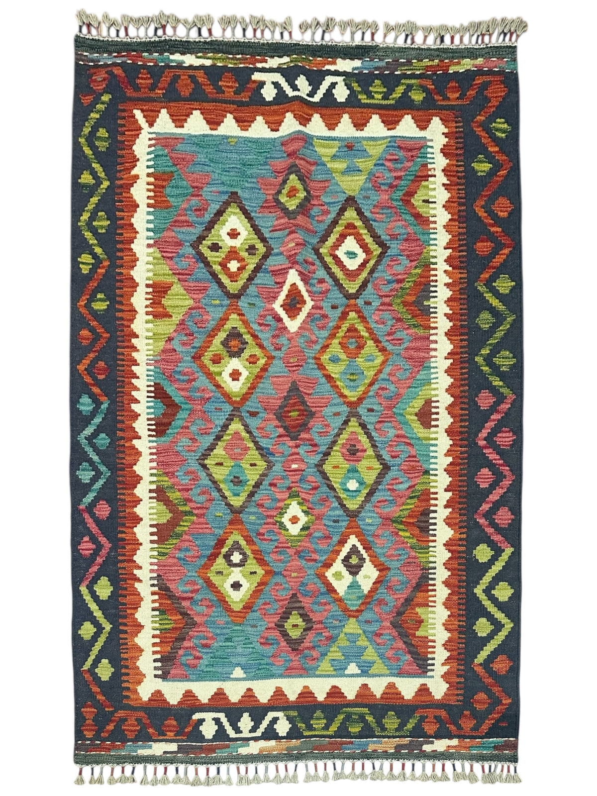 Afghan Kilim Rug 3'7" x 5'2", Hand-Woven Wool, No. 594