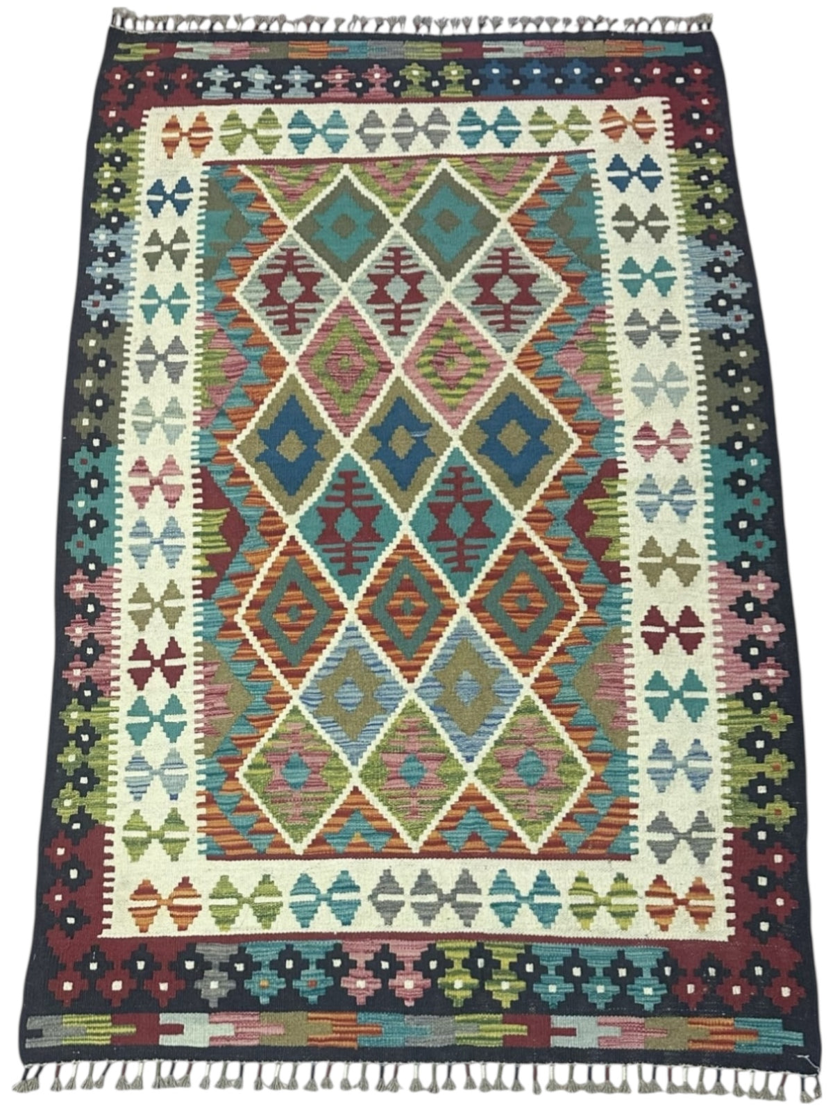 Afghan Kilim Rug 3'11" x 5'11", Hand-Woven Wool, No. 597, view 2