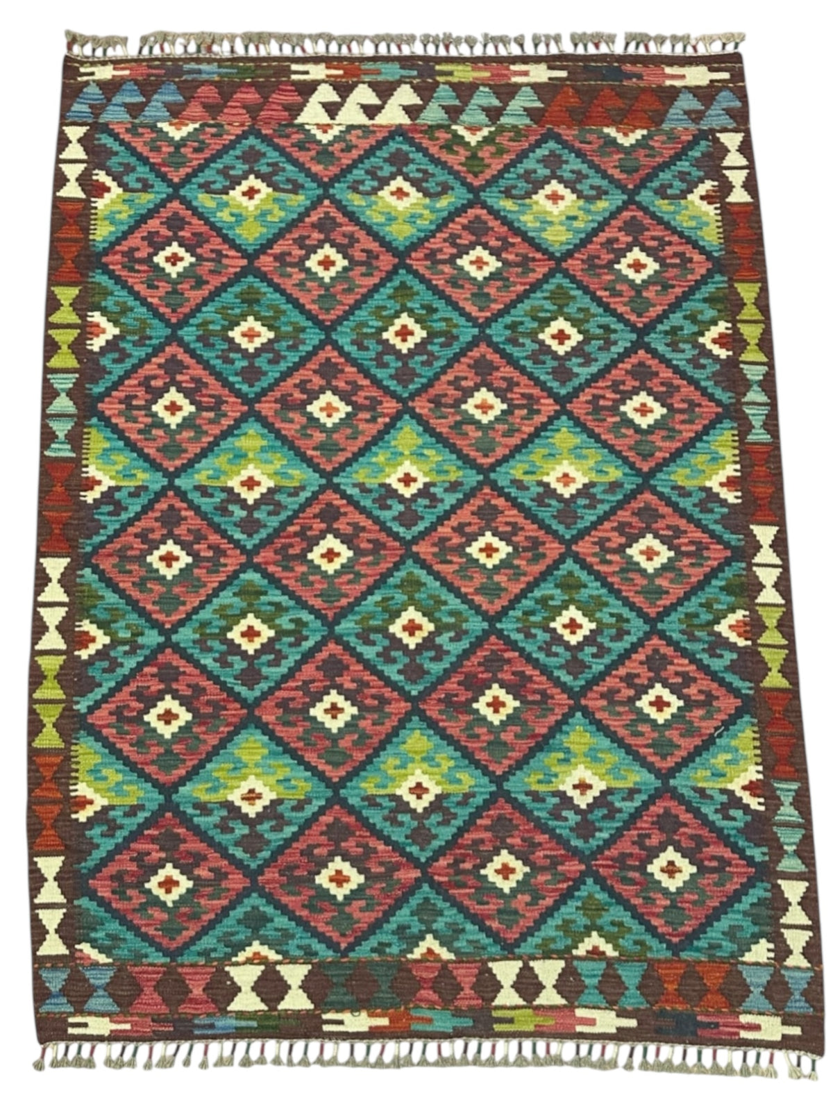 Afghan Kilim Rug 4'4" x 5'10", Hand-Woven Wool, No. 598, view 2