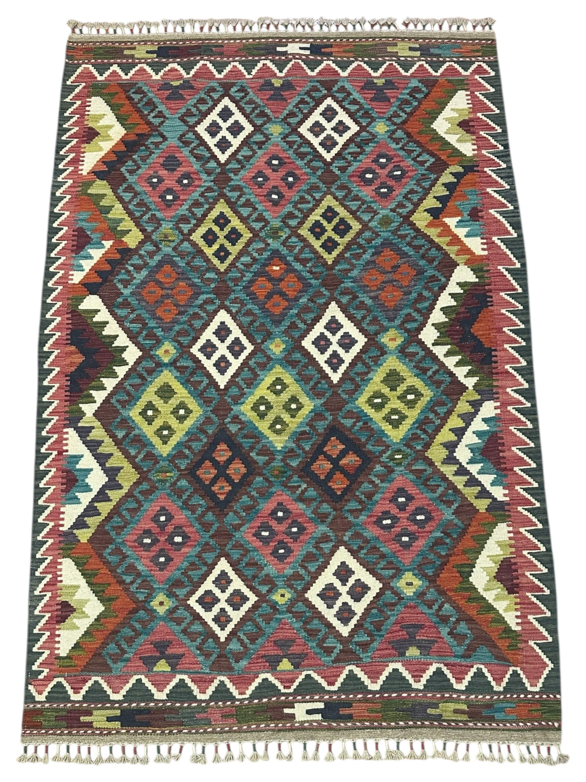 Afghan Kilim Rug 4'3" x 6', Hand-Woven Wool, No. 599, view 2