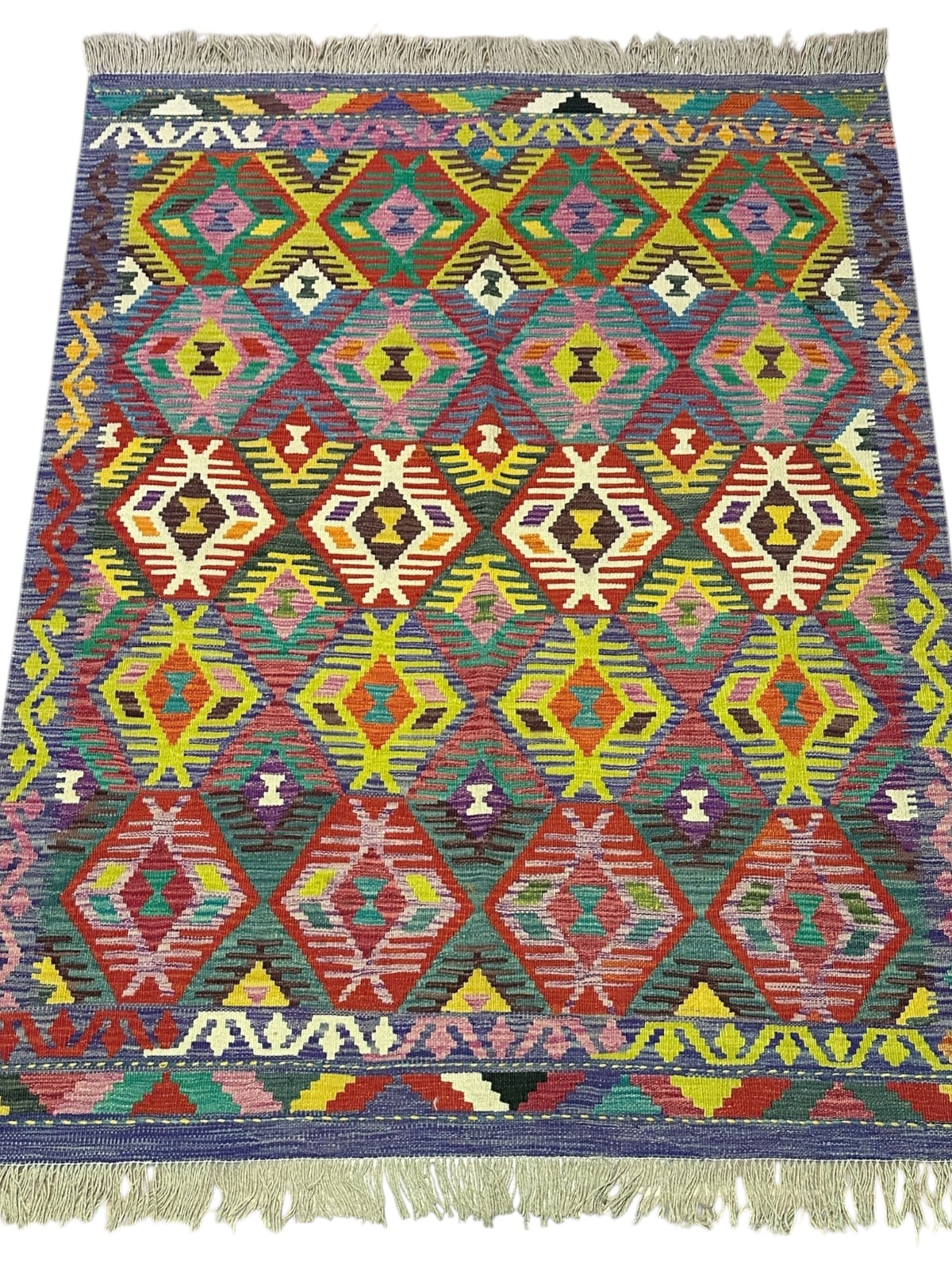 Afghan Kilim Rug 5x7, Red, Pink & Yellow, Hand-Woven Wool Flatweave, view 2