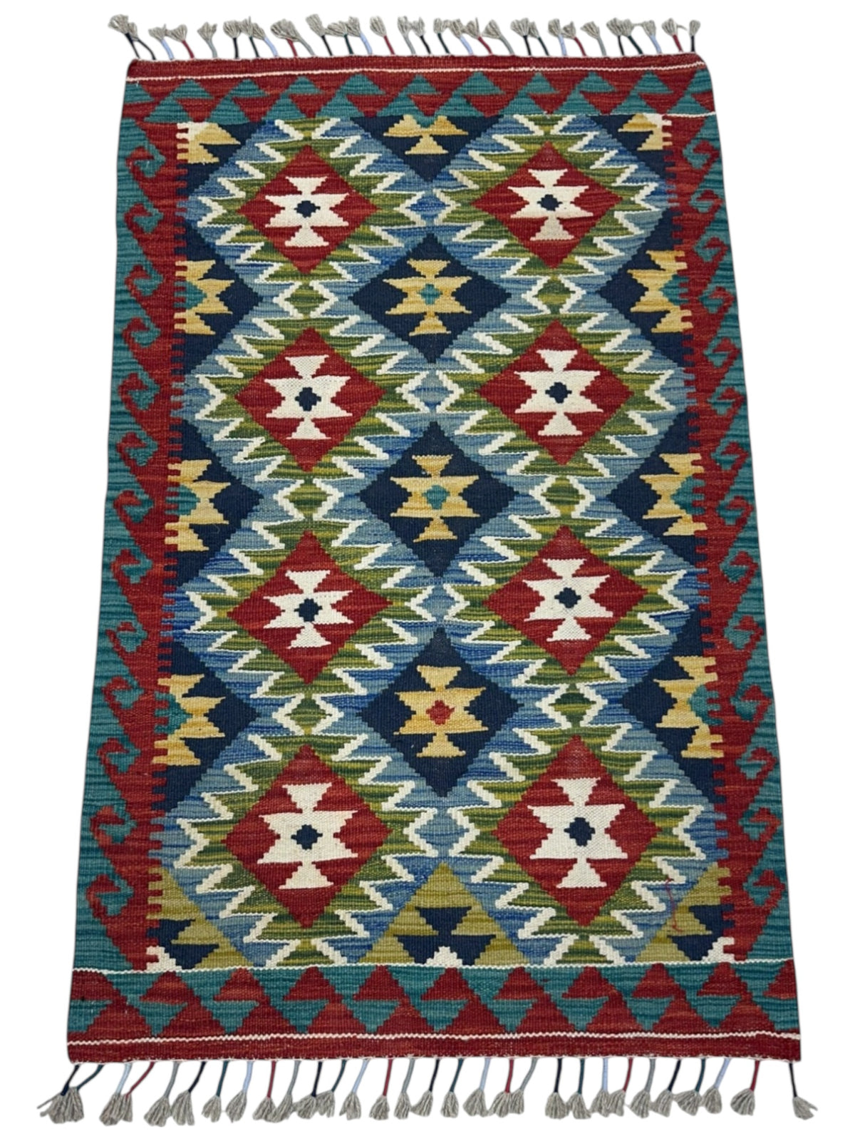 Afghan Kilim Rug 2x4, Red, Navy & Blue, Hand-Woven Wool Flatweave, view 2