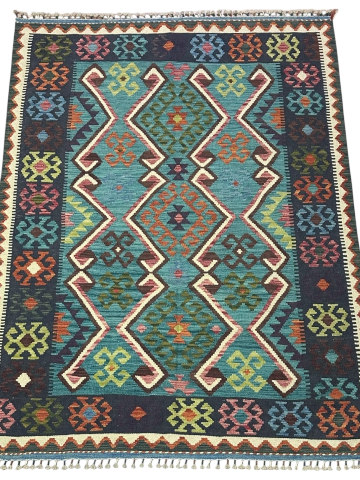 Afghan Kilim Rug 5' x 6'9", Hand-Woven Wool, No. 601, view 2
