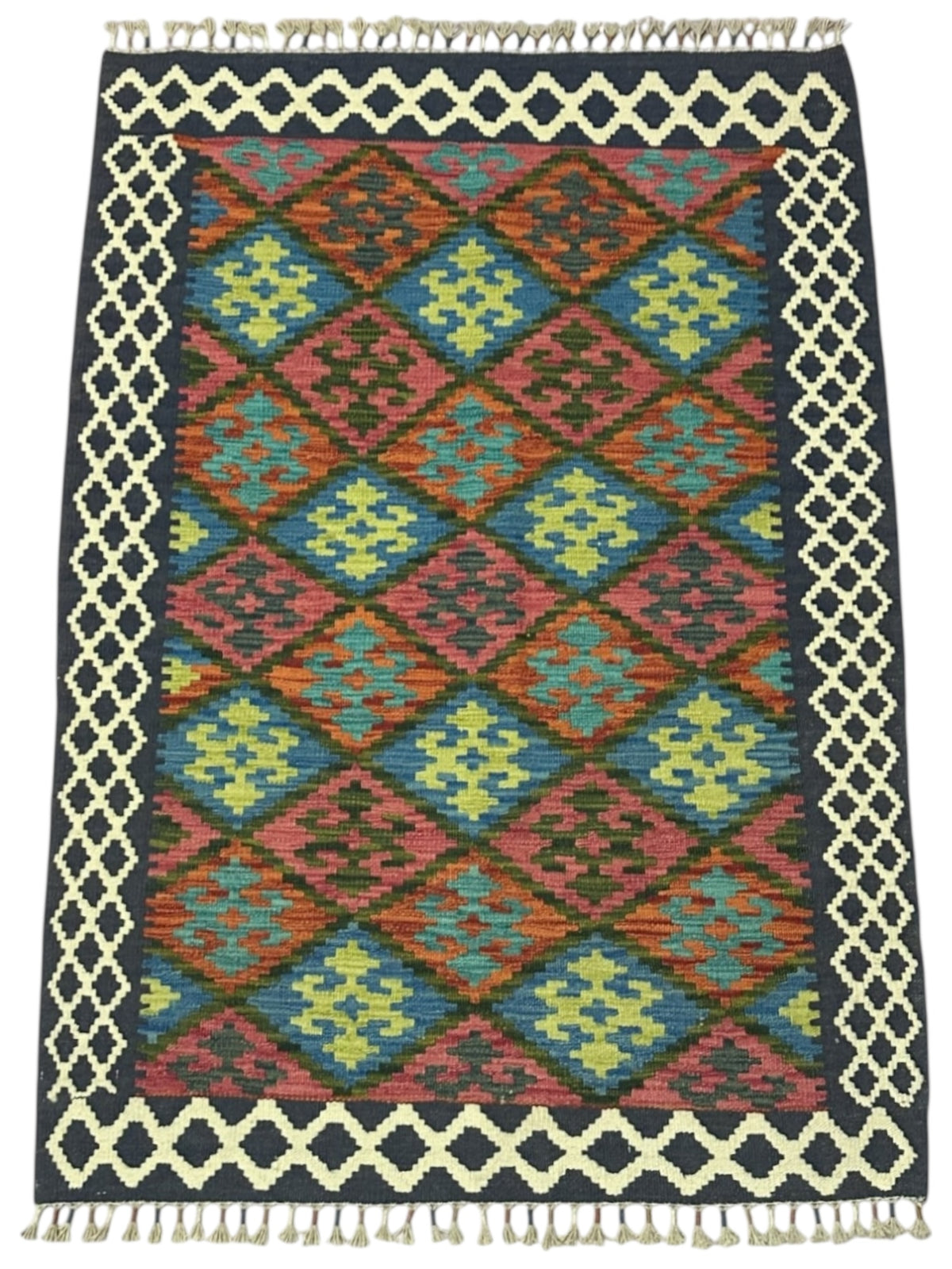 Afghan Kilim Rug 3'6" x 4'11", Hand-Woven Wool, No. 604, view 2