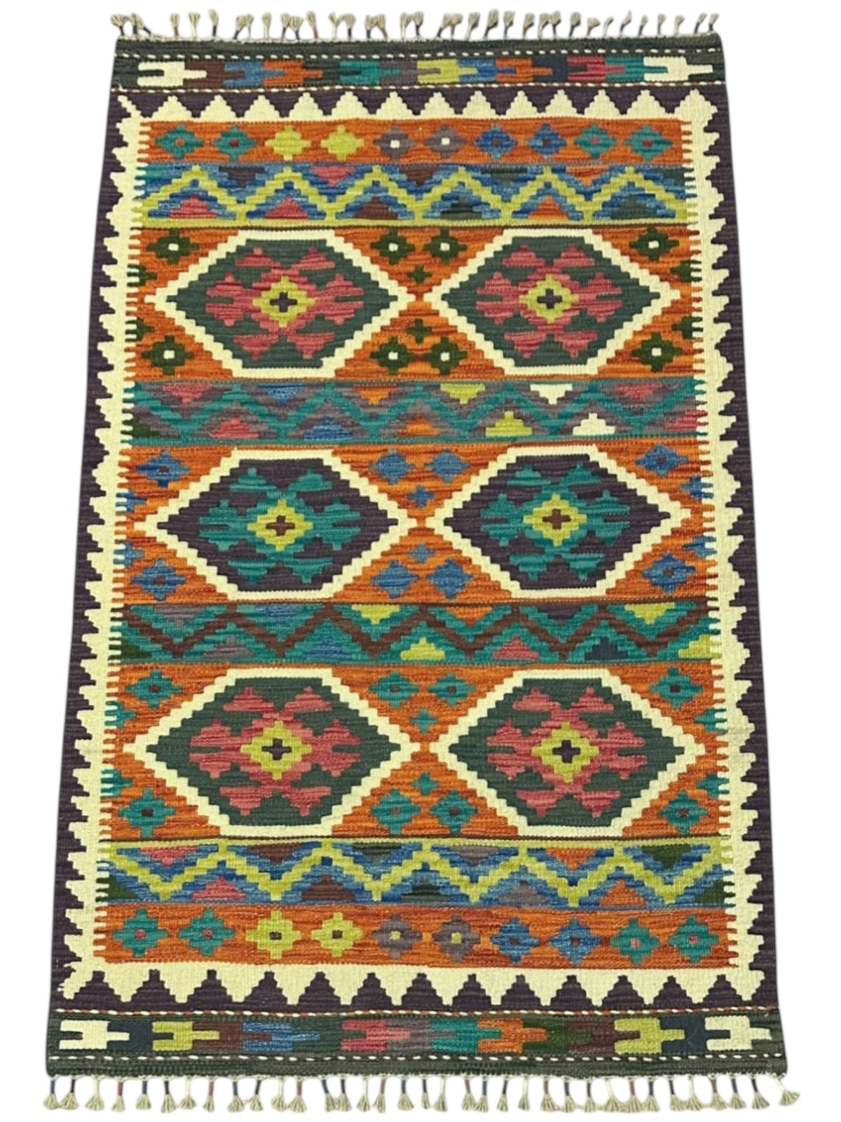 Afghan Kilim Rug 3'7" x 5'2", Hand-Woven Wool, No. 605, view 2