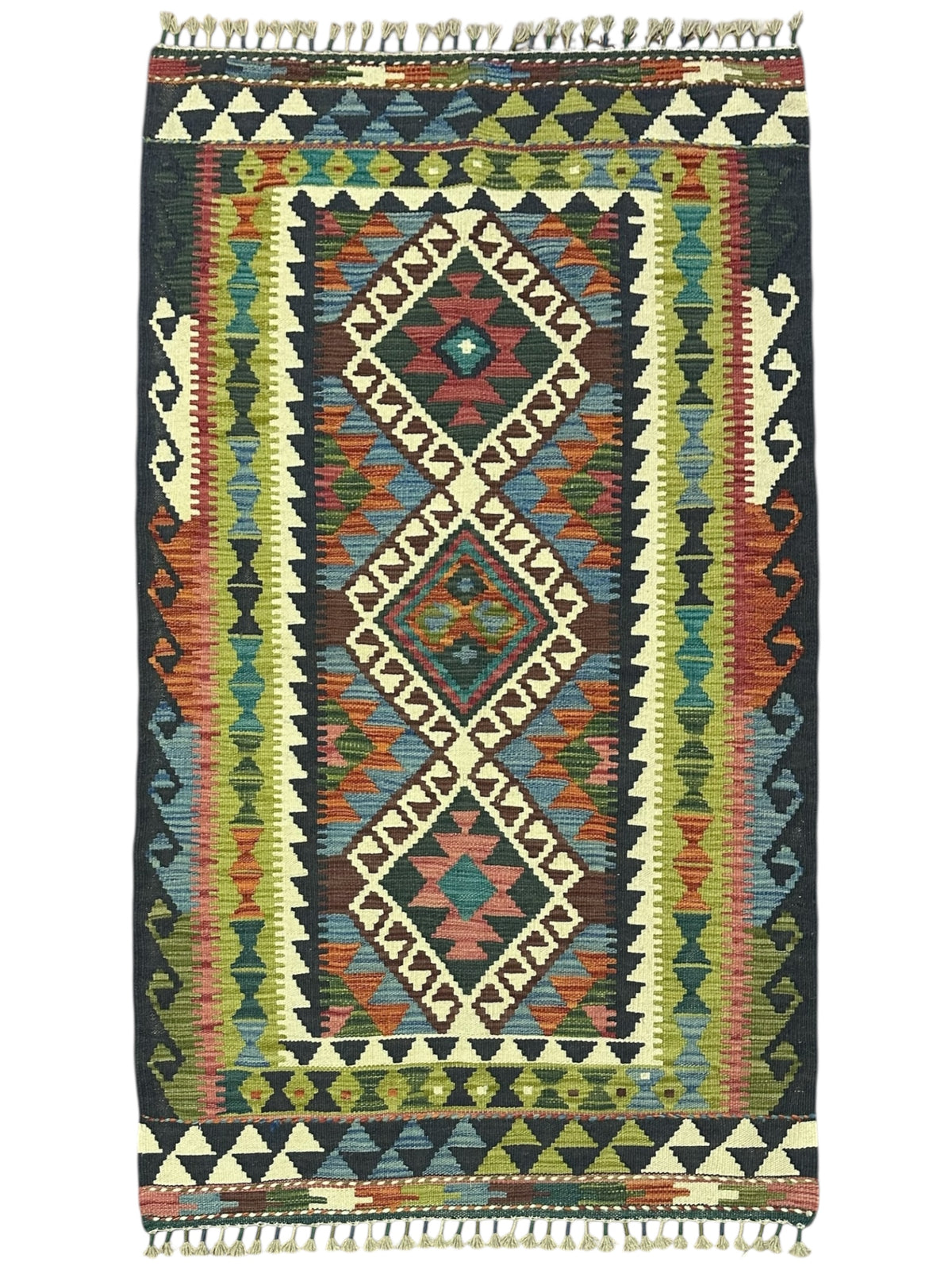 Afghan Kilim Rug 3'5" x 5'4", Hand-Woven Wool, No. 606