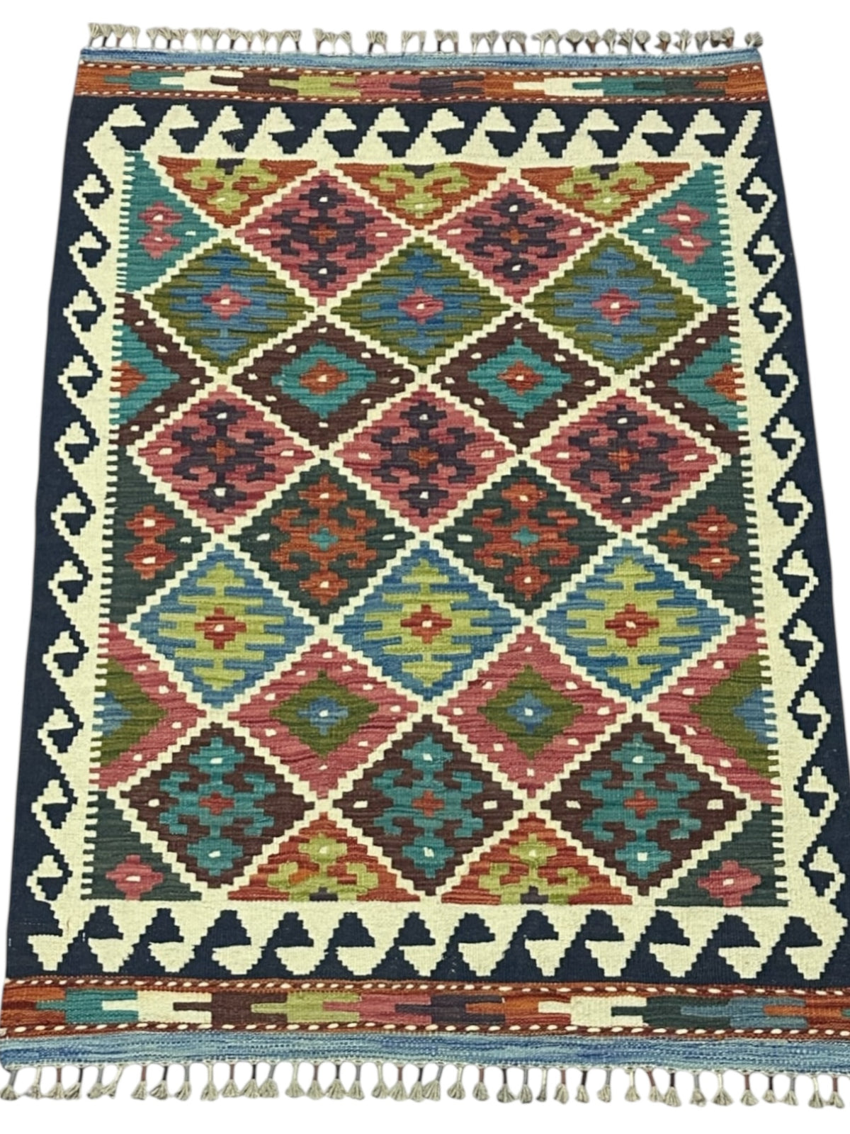 Afghan Kilim Rug 3'6" x 4'10", Hand-Woven Wool, No. 608, view 2
