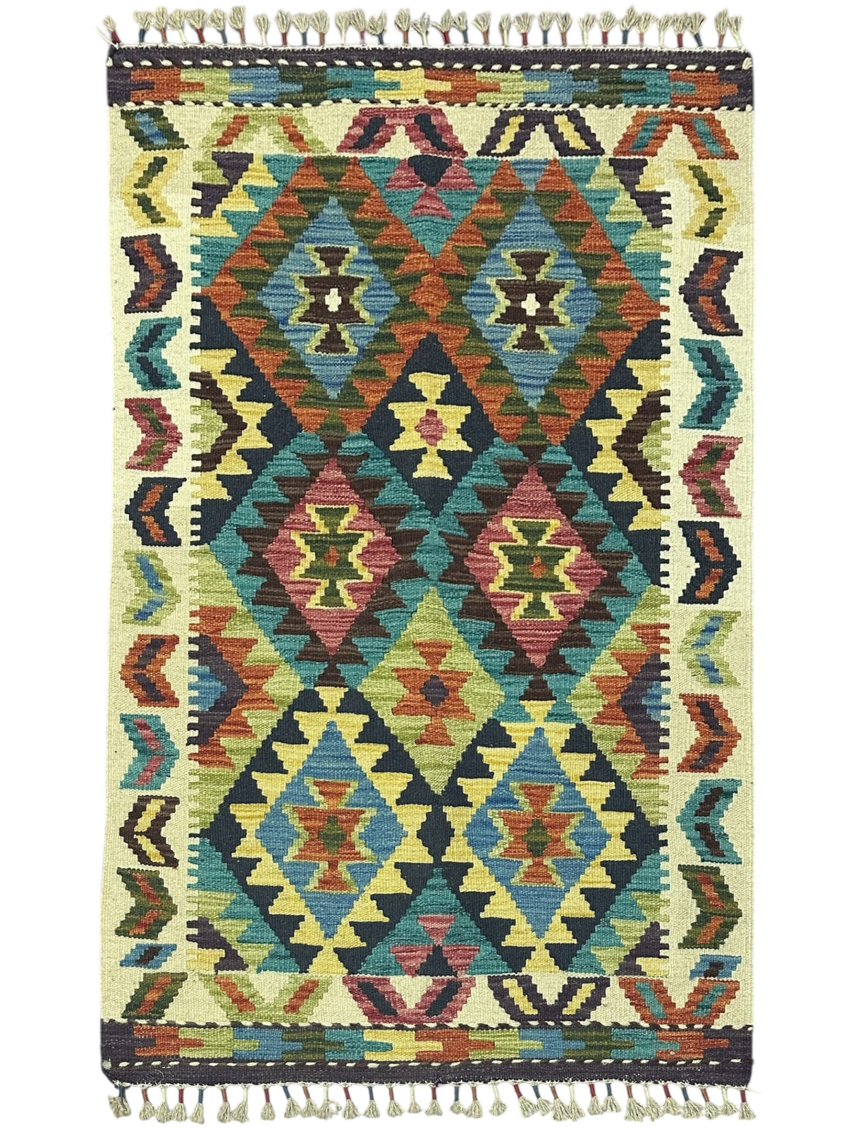 Afghan Kilim Rug 2'9" x 4'1", Hand-Woven Wool, No. 609