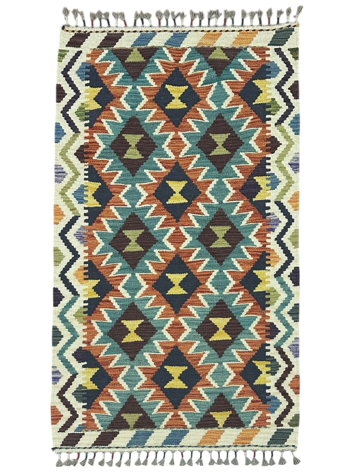 Afghan Kilim Rug 2'8" x 4'2", Hand-Woven Wool, No. 613
