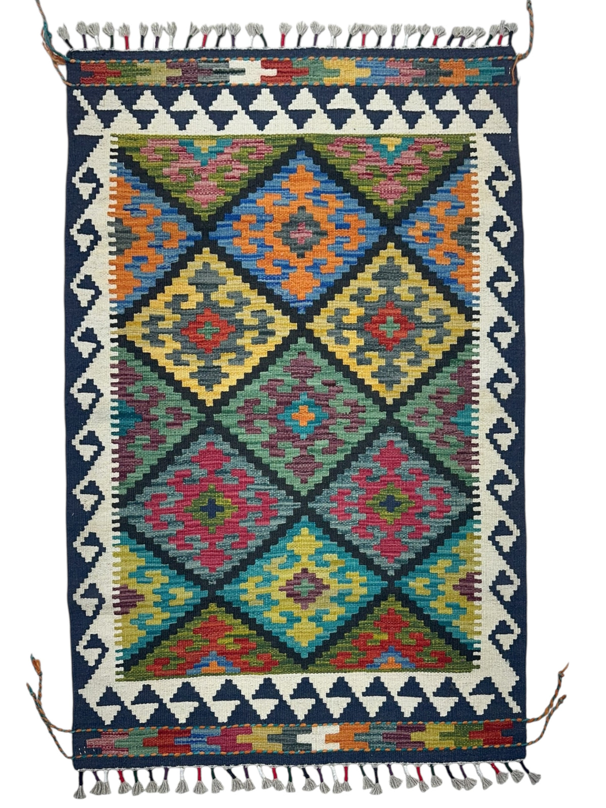 Afghan Kilim Rug 2'7" x 3'11", Hand-Woven Wool, No. 745