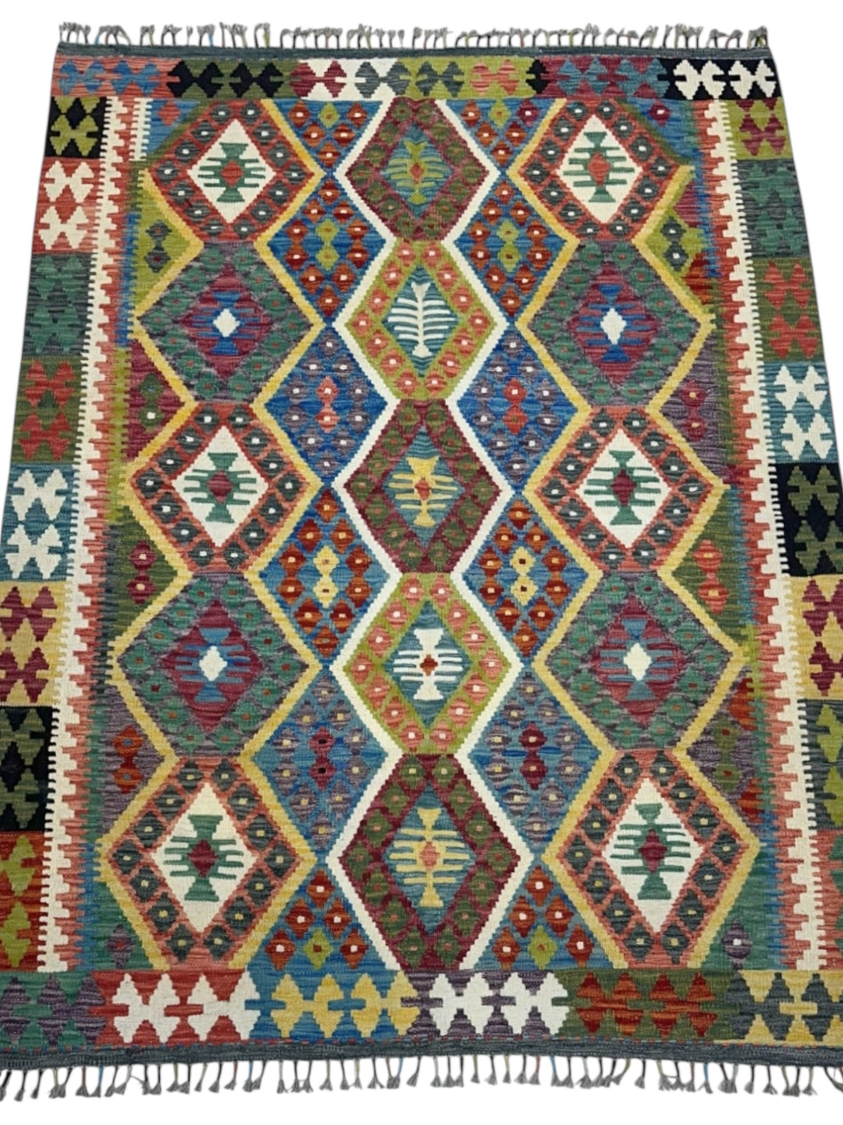 Afghan Kilim Rug 5x6, Rust, Brown & Blue, Hand-Woven Wool Flatweave, view 2