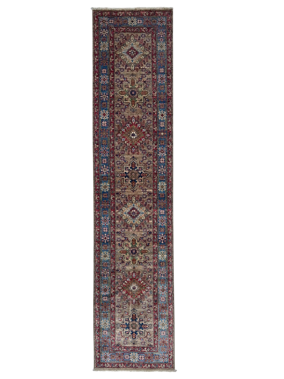 Afghan Kashi Runner 2'9" x 10'1", Hand-Knotted Wool, Red
