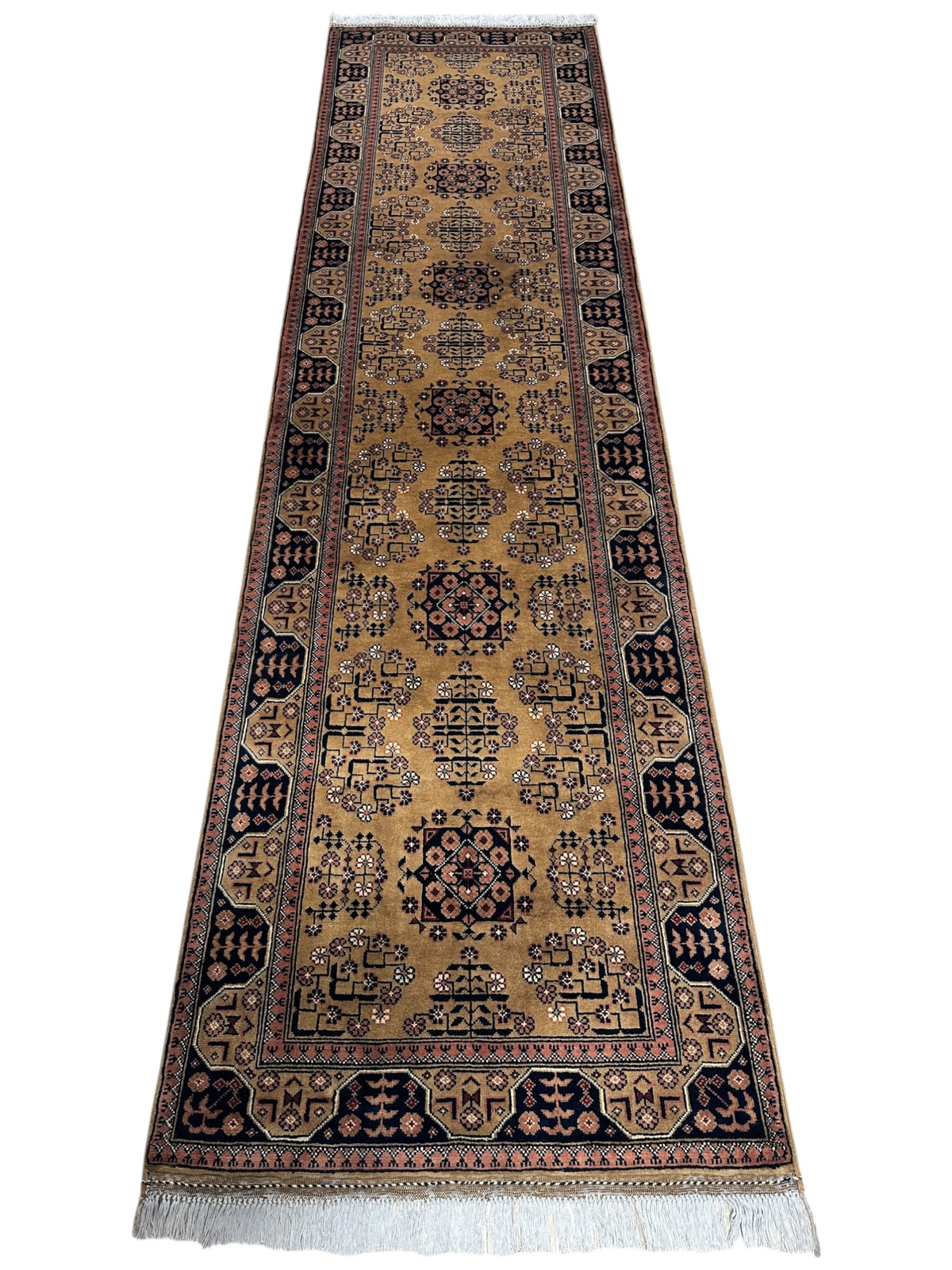 Afghan Bukhara Runner 2'7" x 9'8", Hand-Knotted Wool, Brown, view 2