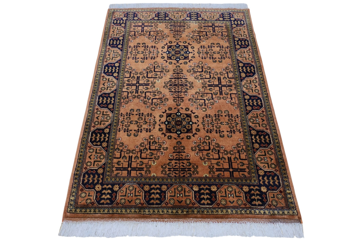 Afghan Bukhara Rug 3'5" x 4'9", Hand-Knotted Wool, Brown, view 2