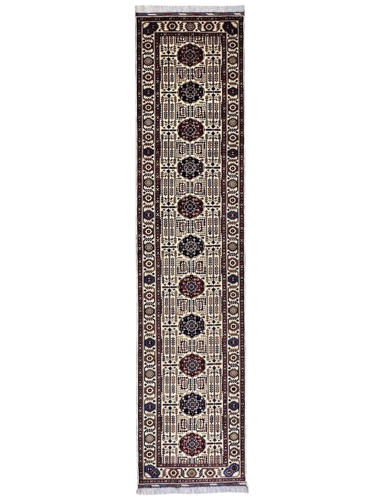 Afghan Gandom Runner 3'2" x 13'4", Hand-Knotted Wool, Beige