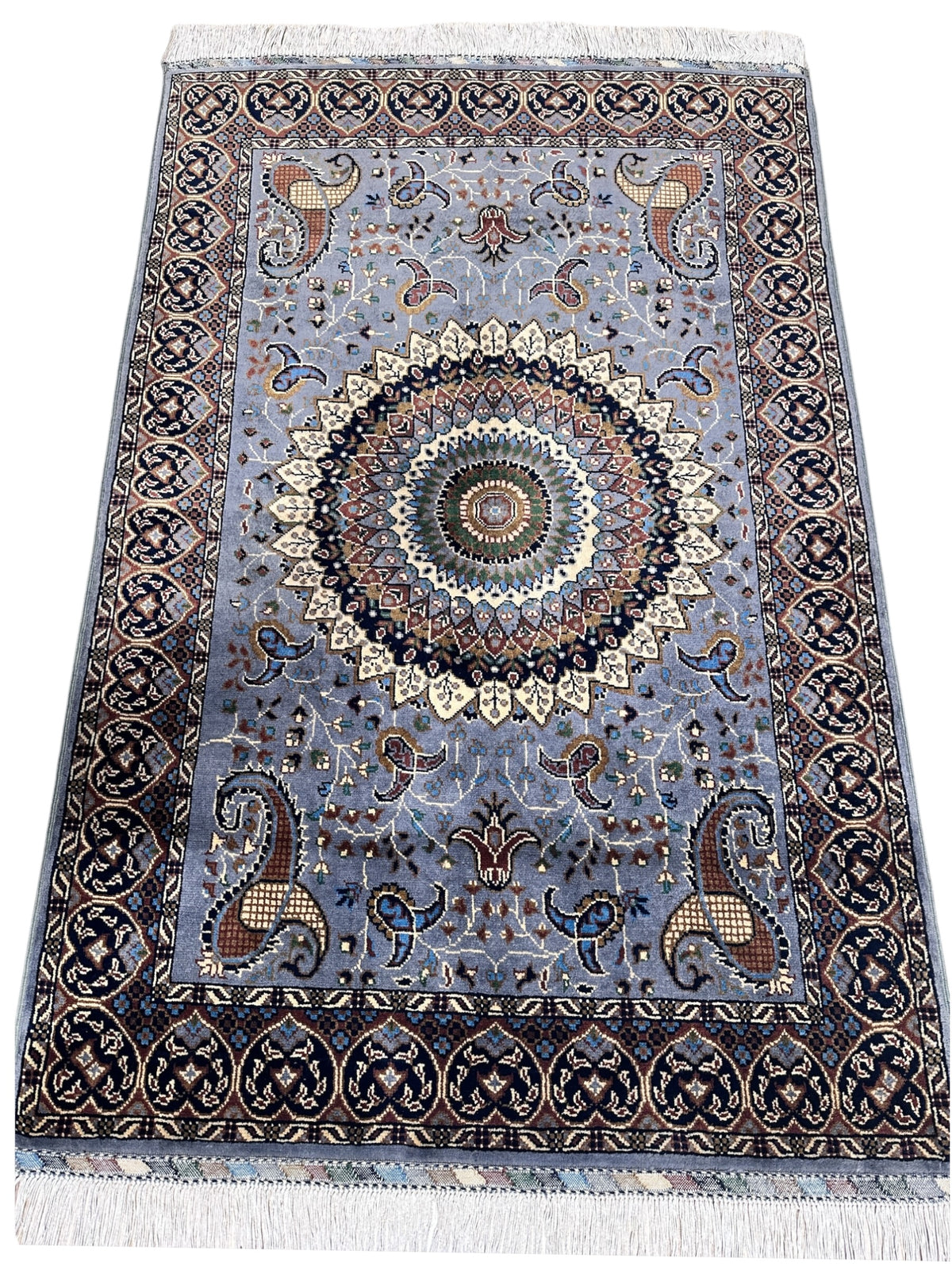 Afghan Rug 3x5, Light Blue, Brown & Navy, Hand-Knotted Wool, view 2