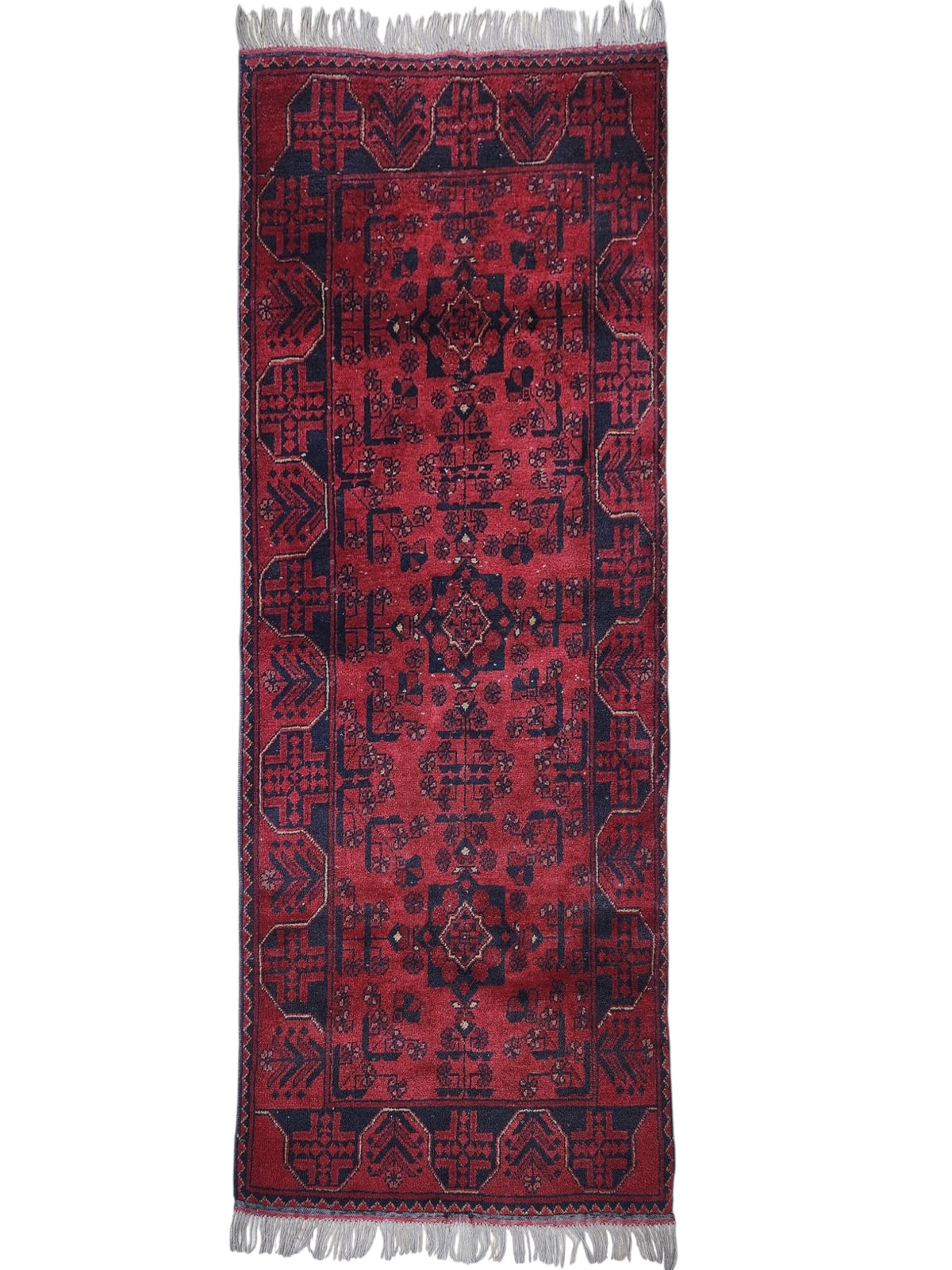 Afghan Balisht Runner 2'8" x 6'6", Hand-Knotted Wool, Red