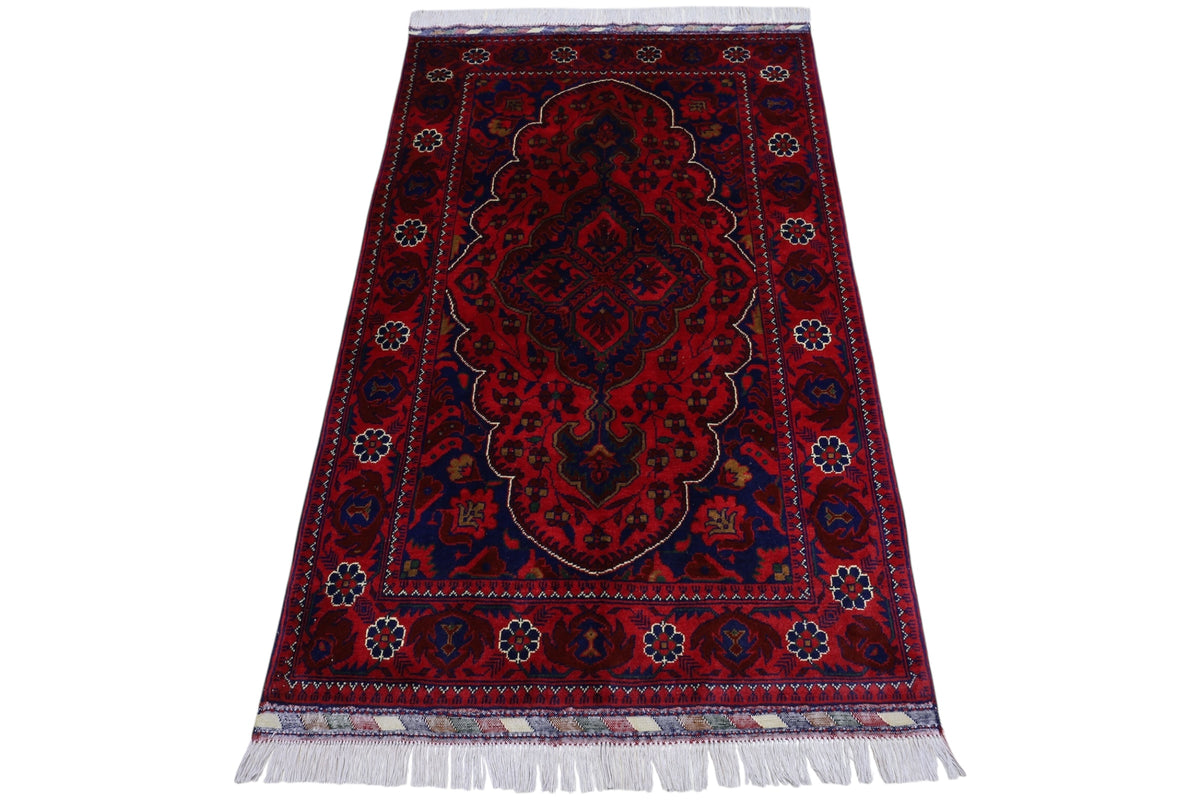 Afghani Rug 4x6 size range floral Red Blue laid flat