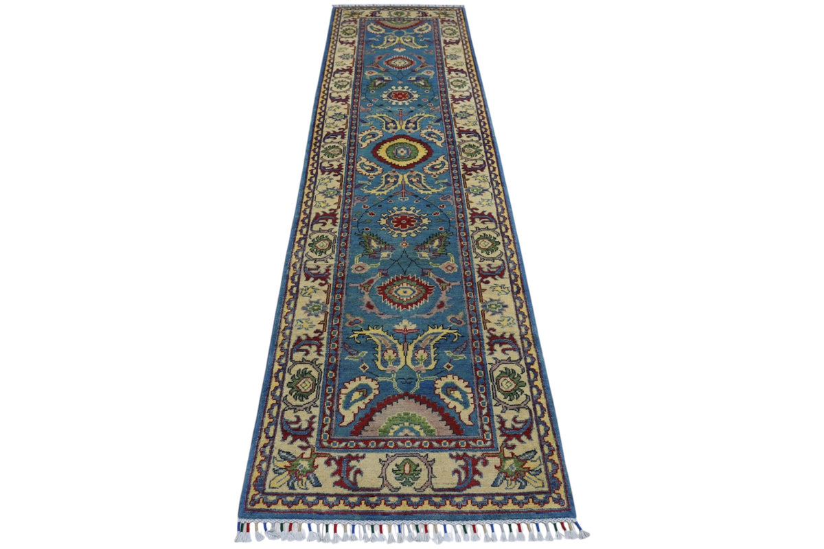 Afghani Runner runner size range floral Blue Cream laid flat