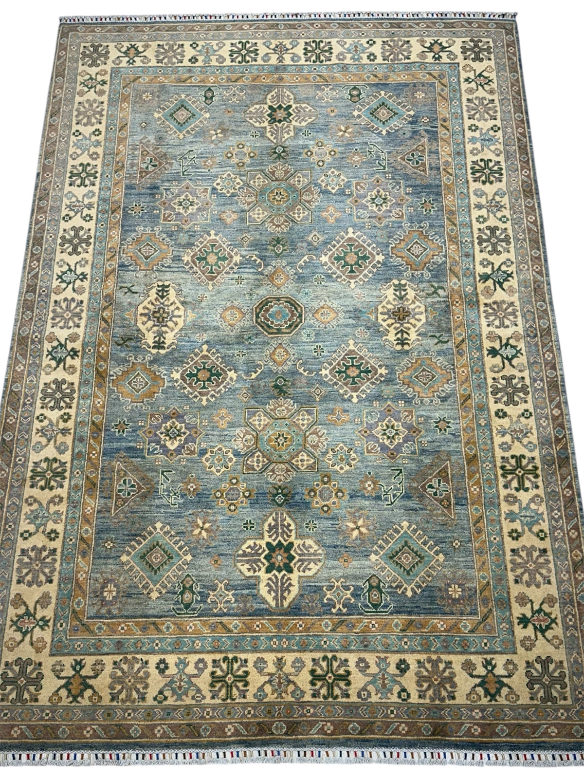 Afghan Kazak Rug 6x10, Light Blue, Ivory & Beige, Hand-Knotted Wool, view 2