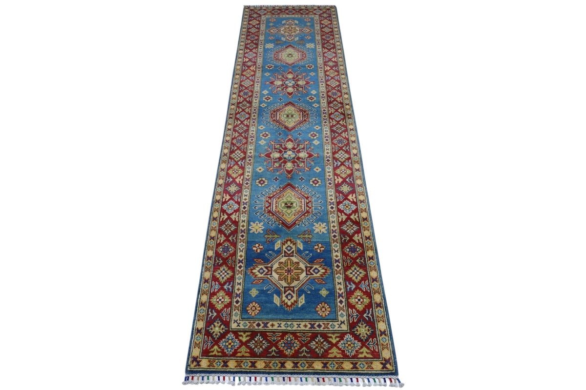 Afghan Kazak Runner 2'9" x 9'9", Hand-Knotted Wool, view 2
