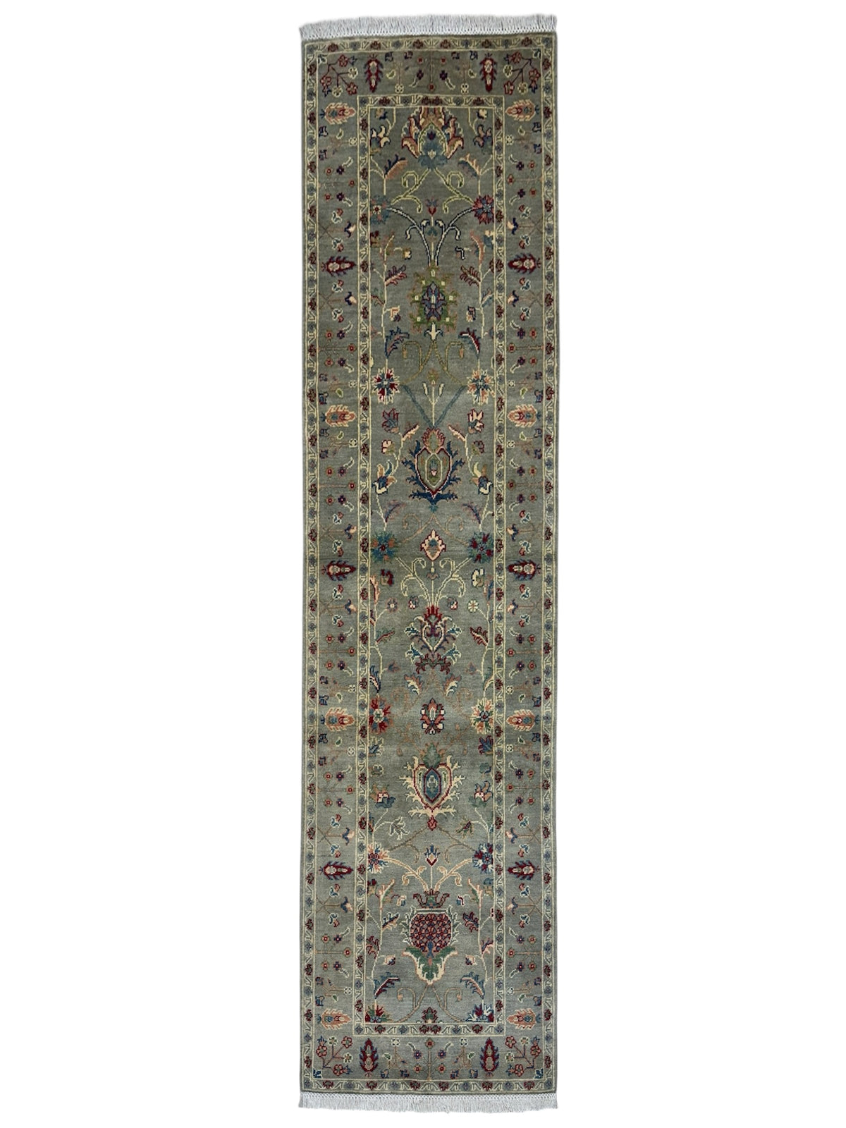Afghan Kazak Runner 2'10" x 9'9", Hand-Knotted Wool, Cream & Gray