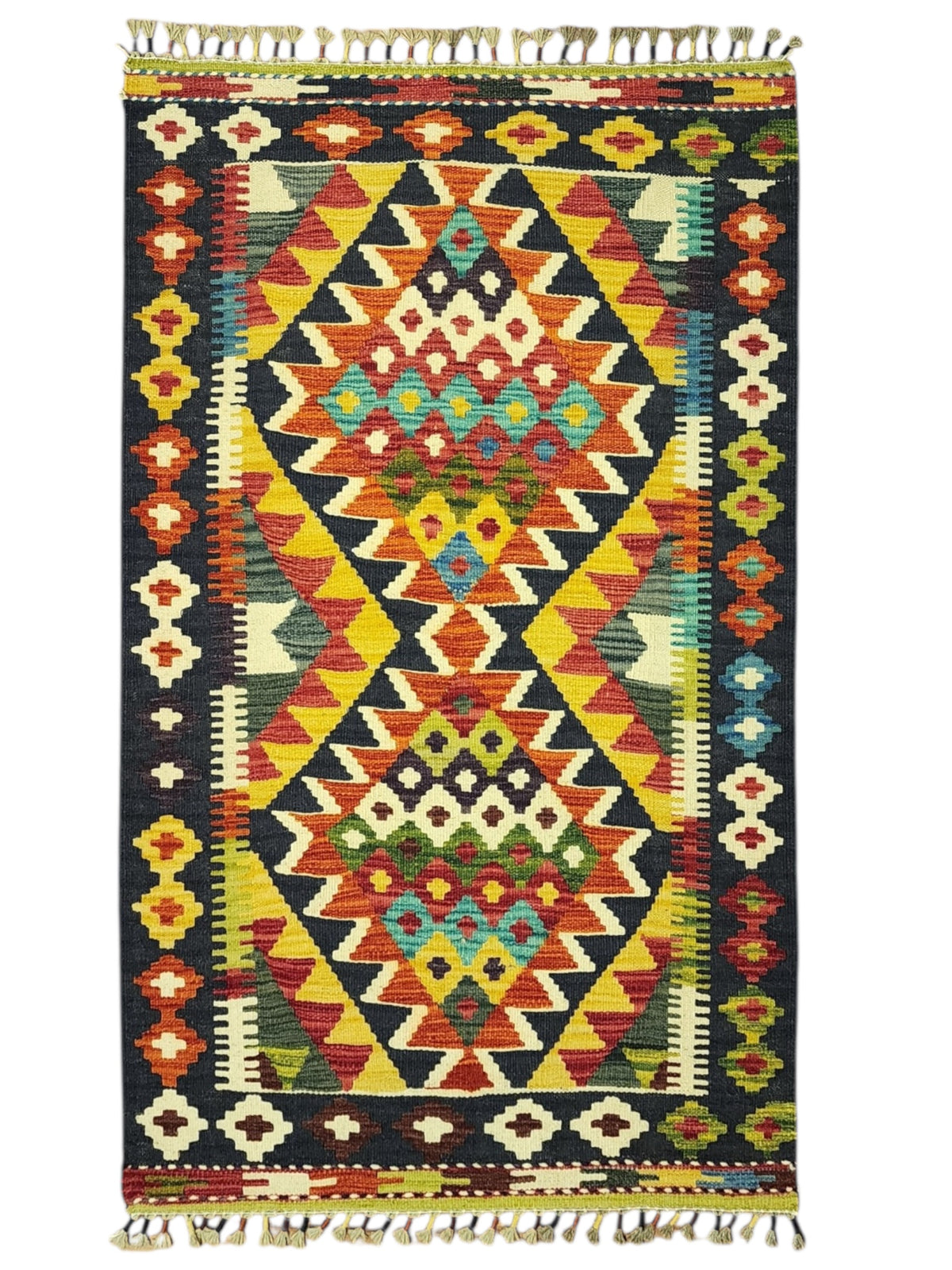 Afghan Kilim Rug 2'10" x 4'7", Hand-Woven Wool, No. 283