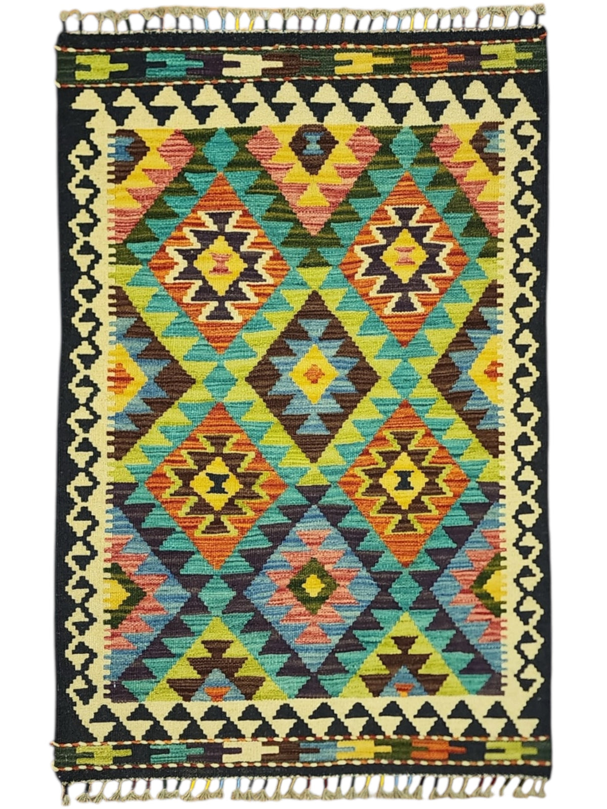 Afghan Kilim Rug 2'9" x 4', Hand-Woven Wool, No. 284