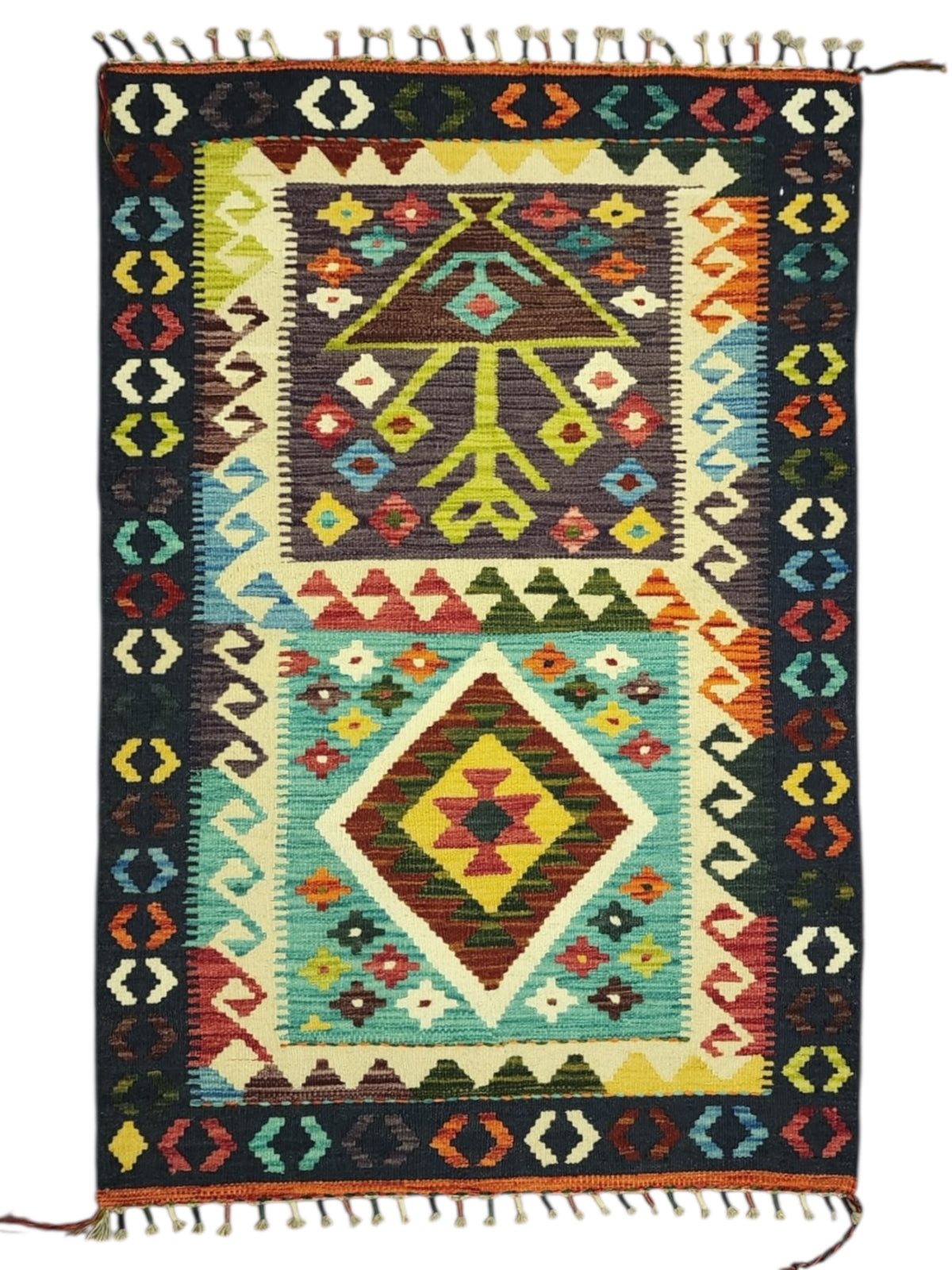 Afghan Kilim Rug 3'1" x 4'8", Hand-Woven Wool, No. 285