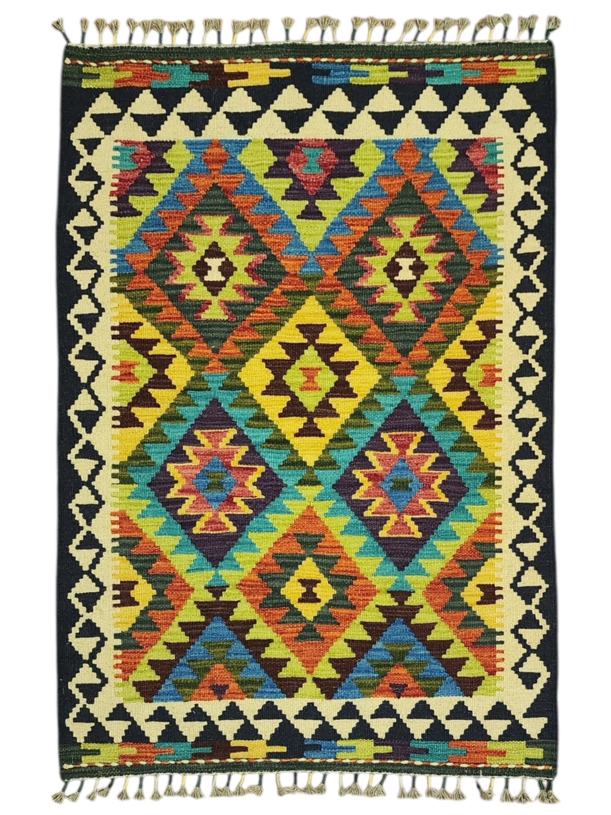 Afghan Kilim Rug 2'10" x 4'1", Hand-Woven Wool, No. 287