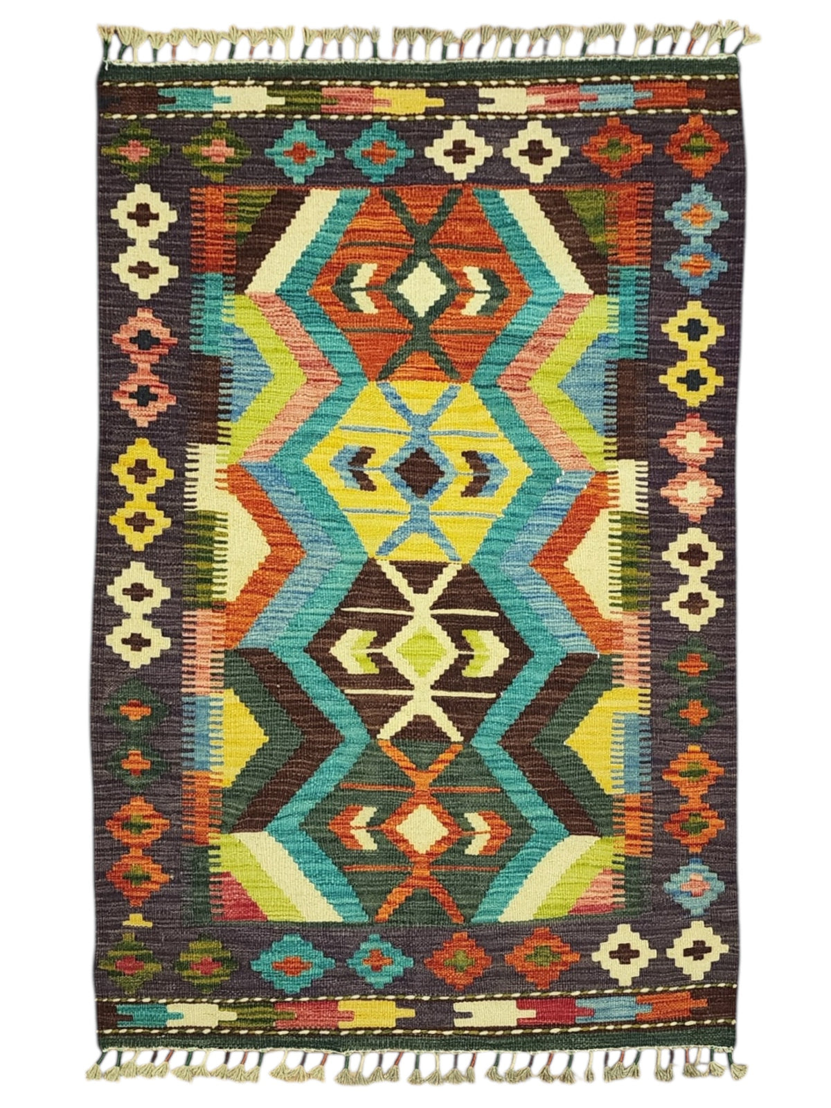 Afghan Kilim Rug 2'10" x 4'3", Hand-Woven Wool, No. 288