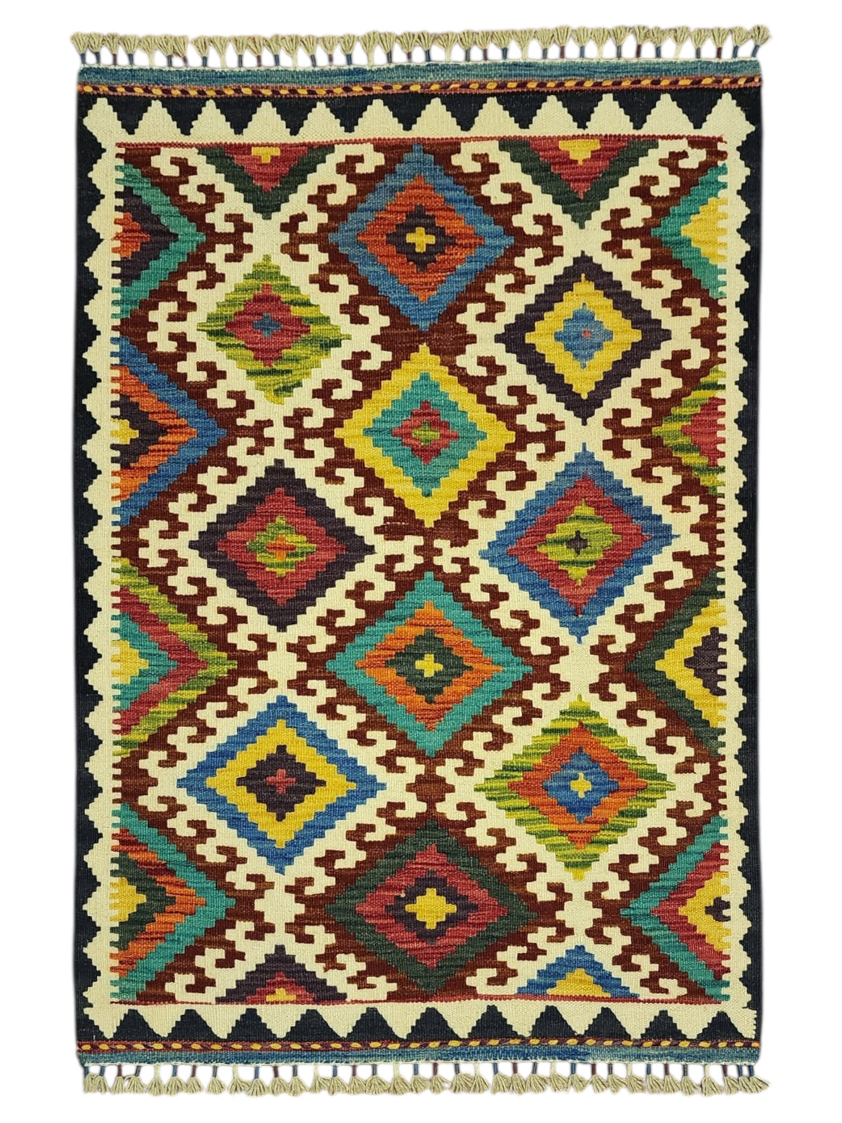 Afghan Kilim Rug 2'11" x 4', Hand-Woven Wool, No. 290