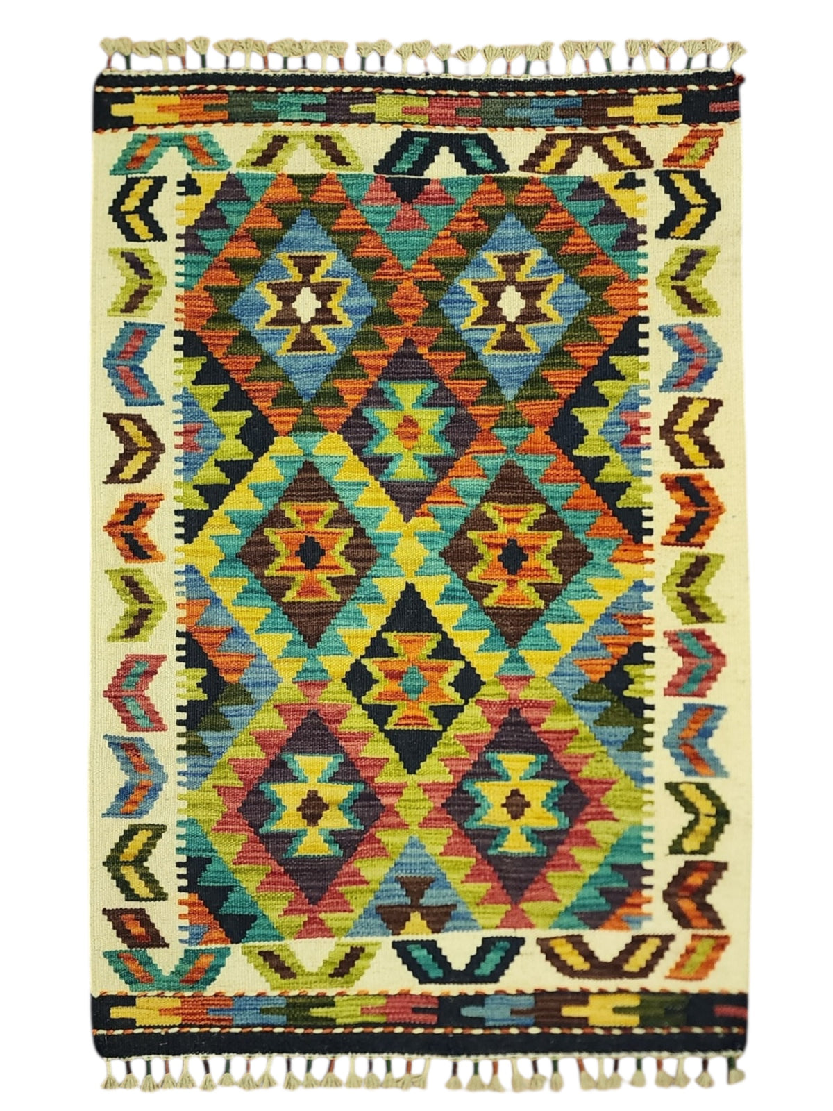 Afghan Kilim Rug 2'10" x 4'2", Hand-Woven Wool, No. 291